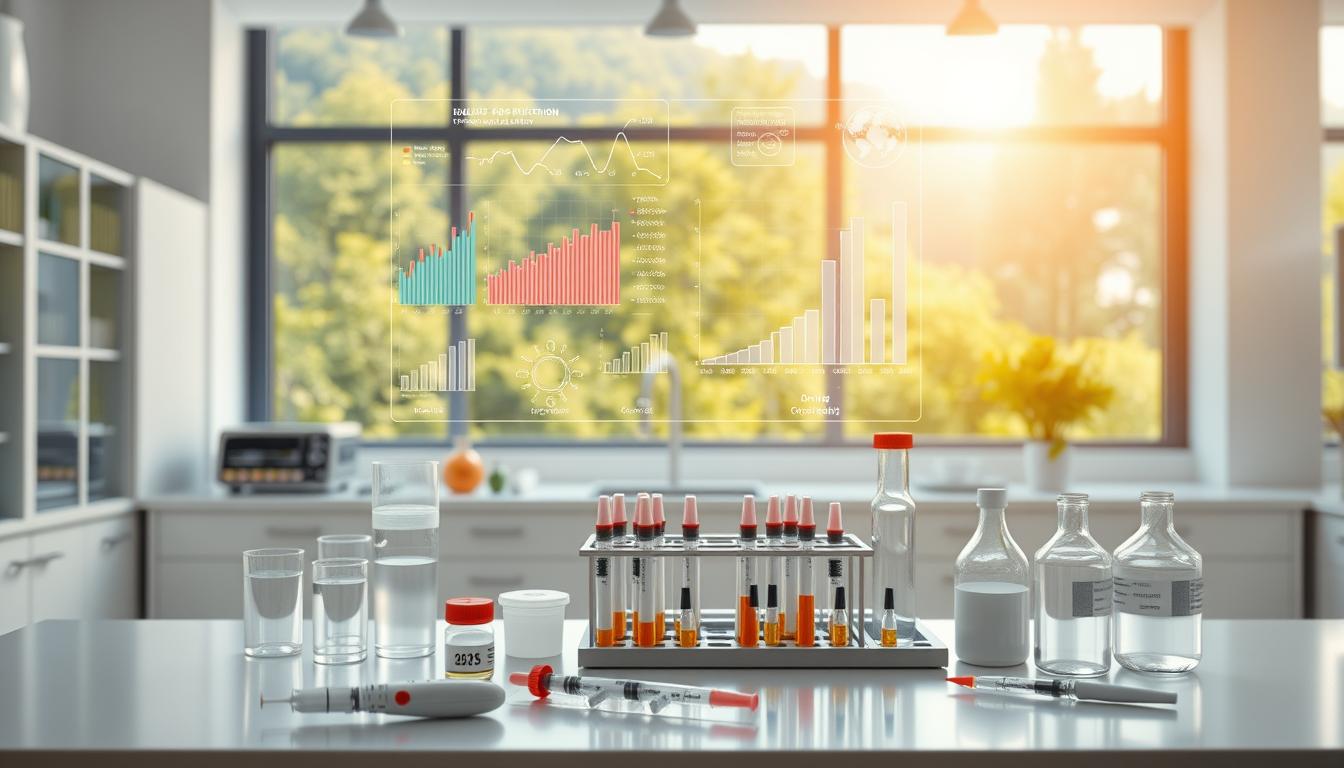 A brightly lit, modern laboratory interior with clean, minimalist design. In the foreground, a table displays a variety of scientific equipment and instruments, including a glucose meter, insulin syringes, and various test tubes and beakers. In the middle ground, a holographic projection showcases graphs and data visualizations related to insulin resistance and blood sugar dysregulation. The background features large windows overlooking a vibrant, verdant landscape, bathed in warm, natural light. The overall atmosphere is one of scientific exploration and discovery, conveying a sense of purpose and progress in understanding the hidden causes of visceral fat gain. A brightly lit, modern laboratory interior with clean, minimalist design. In the foreground, a table displays a variety of scientific equipment and instruments, including a glucose meter, insulin syringes, and various test tubes and beakers. In the middle ground, a holographic projection showcases graphs and data visualizations related to insulin resistance and blood sugar dysregulation. The background features large windows overlooking a vibrant, verdant landscape, bathed in warm, natural light. The overall atmosphere is one of scientific exploration and discovery, conveying a sense of purpose and progress in understanding the hidden causes of visceral fat gain.