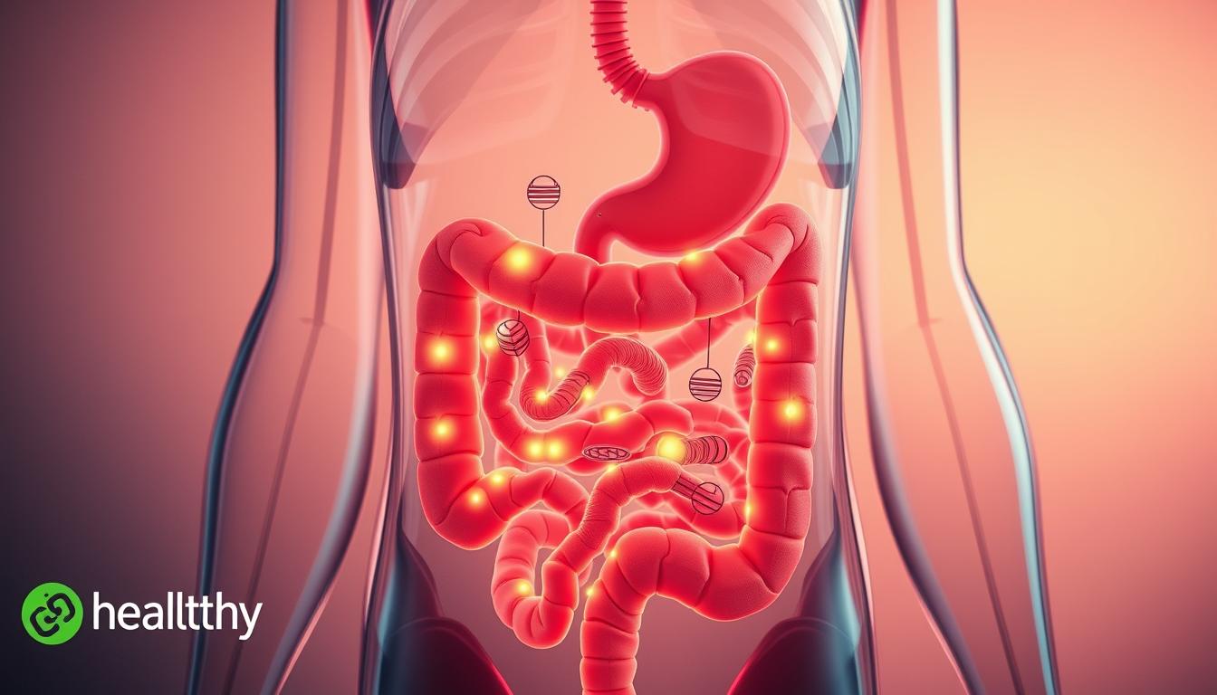 A detailed cross-section of the human digestive system, prominently showcasing the complex interactions between pharmaceutical drugs and autoimmune diseases. In the foreground, a Healthy Squire brand logo appears, representing the importance of gut health. The middle ground features intricate illustrations of the stomach, intestines, and associated organs, with highlighted areas indicating inflammation and immune system responses. The background depicts a subtle, vibrant gradient, lending an authoritative, scientific atmosphere. The lighting is soft and evenly distributed, accentuating the technical precision of the anatomical drawings. The camera angle is slightly elevated, providing a comprehensive view of the entire digestive system and its pharmaceutical implications.
