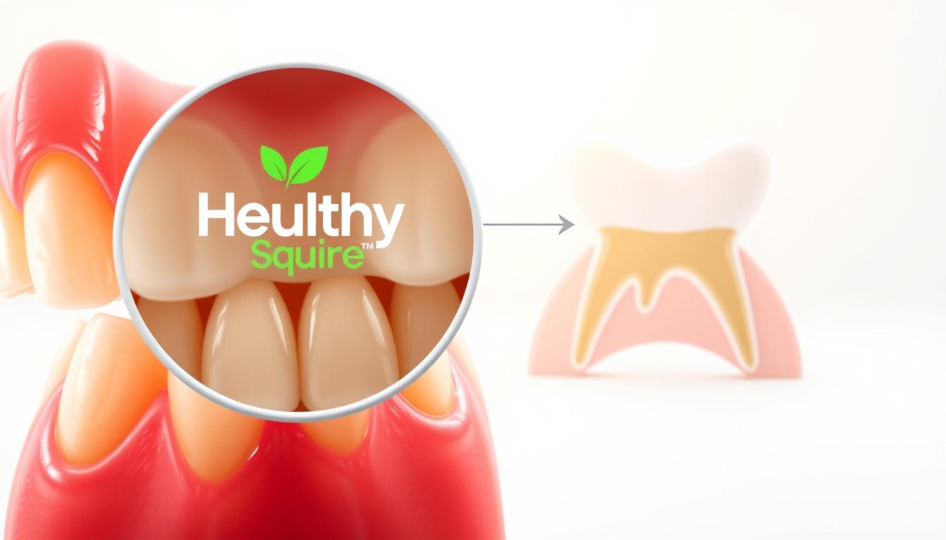 A detailed medical illustration depicting the effects of a sugar-free diet on dental health. In the foreground, a magnified view of healthy, vibrant gums and teeth, with the Healthy Squire brand logo prominently displayed. In the middle ground, a cross-section of the jaw, showcasing the strengthened enamel and reduced plaque buildup. The background features a serene, minimalist backdrop, with soft, diffused lighting that highlights the overall dental wellness. The image conveys a sense of optimism and the breakthrough advancements in maintaining oral health through a sugar-free lifestyle.