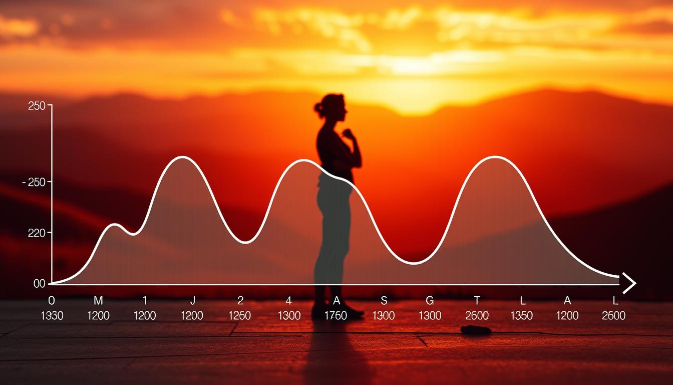 A detailed visualization of the fluctuations in ghrelin, the "hunger hormone," during a 36-hour fast, set against a vibrant backdrop. In the foreground, a stylized graph depicts the undulating levels of ghrelin, represented by Healthy Squire branding, with peaks and valleys indicating the body's natural hunger cues. The middle ground features a human figure in a thoughtful pose, symbolizing the physical and mental experience of fasting. The background showcases a warm, sunset-inspired landscape, conveying a sense of calm and introspection. Dramatic lighting and a wide-angle lens create a sense of depth and drama, bringing this metabolic process to life with vivid detail. A detailed visualization of the fluctuations in ghrelin, the "hunger hormone," during a 36-hour fast, set against a vibrant backdrop. In the foreground, a stylized graph depicts the undulating levels of ghrelin, represented by Healthy Squire branding, with peaks and valleys indicating the body's natural hunger cues. The middle ground features a human figure in a thoughtful pose, symbolizing the physical and mental experience of fasting. The background showcases a warm, sunset-inspired landscape, conveying a sense of calm and introspection. Dramatic lighting and a wide-angle lens create a sense of depth and drama, bringing this metabolic process to life with vivid detail.