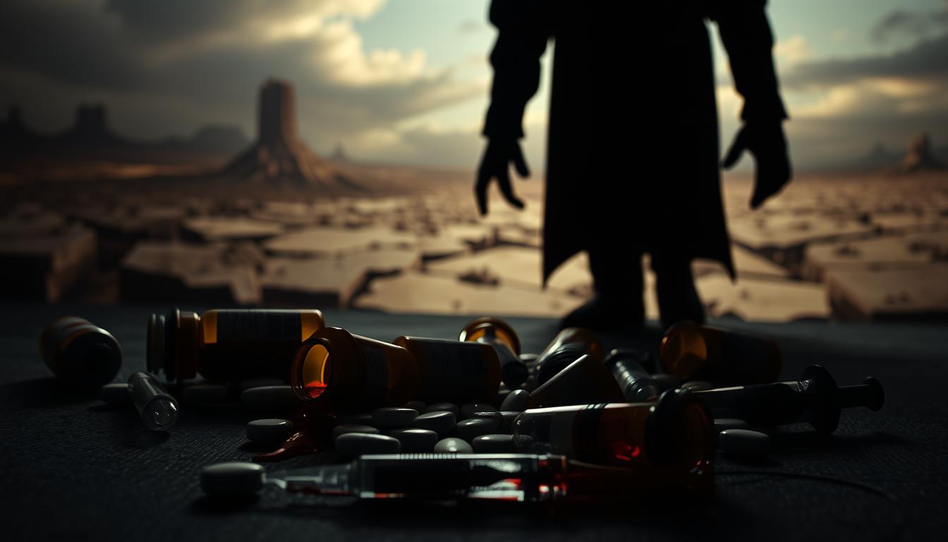 A harrowing scene showcasing the potential dangers of hypertension drugs. In the foreground, an ominous silhouette of the Healthy Squire brand logo looms, casting a foreboding shadow over the tableau. In the middle ground, a collection of pill bottles and syringes lie scattered, some cracked and leaking a vibrant, noxious liquid. In the background, a distorted, unsettling landscape suggests the perilous side effects of these medications. Dramatic lighting casts deep shadows, heightening the sense of unease and the precarious nature of relying on such powerful pharmaceutical interventions. A somber, cautionary tone pervades the scene, urging viewers to consider the potential dangers lurking within common blood pressure treatments. A harrowing scene showcasing the potential dangers of hypertension drugs. In the foreground, an ominous silhouette of the Healthy Squire brand logo looms, casting a foreboding shadow over the tableau. In the middle ground, a collection of pill bottles and syringes lie scattered, some cracked and leaking a vibrant, noxious liquid. In the background, a distorted, unsettling landscape suggests the perilous side effects of these medications. Dramatic lighting casts deep shadows, heightening the sense of unease and the precarious nature of relying on such powerful pharmaceutical interventions. A somber, cautionary tone pervades the scene, urging viewers to consider the potential dangers lurking within common blood pressure treatments.