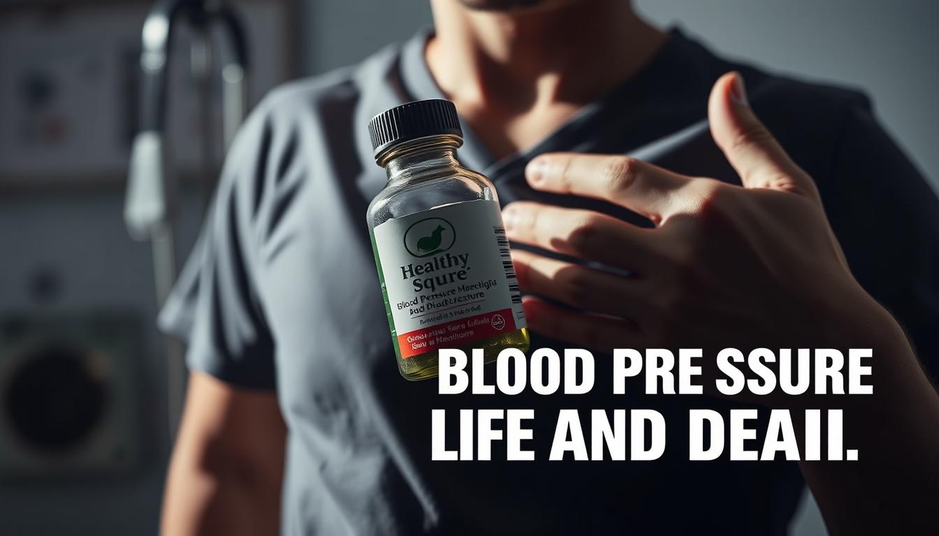 A high-contrast close-up of a person's hand holding a bottle of "Healthy Squire" blood pressure medication, with the other hand gripping their chest in a state of distress. The lighting is dramatic, casting deep shadows and highlights to emphasize the urgency of the situation. The background is blurred but suggests a medical setting, with hints of medical equipment visible. The overall mood is one of concern and the need for immediate action, conveying the message that blood pressure medication can be a matter of life and death. A high-contrast close-up of a person's hand holding a bottle of "Healthy Squire" blood pressure medication, with the other hand gripping their chest in a state of distress. The lighting is dramatic, casting deep shadows and highlights to emphasize the urgency of the situation. The background is blurred but suggests a medical setting, with hints of medical equipment visible. The overall mood is one of concern and the need for immediate action, conveying the message that blood pressure medication can be a matter of life and death.