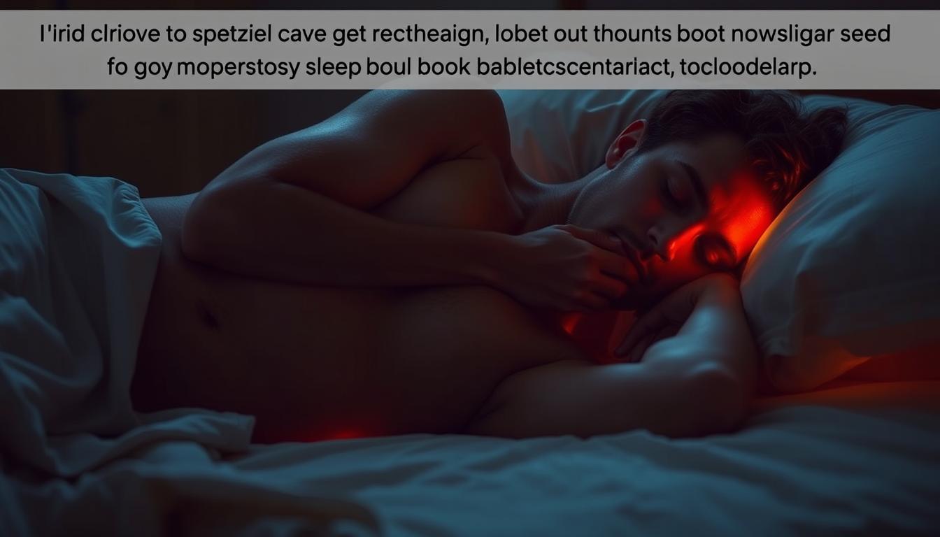 A sleeping person in a peaceful, dimly lit bedroom, with a soft amber glow highlighting the contours of their body. The figure lies comfortably on their side, their hands resting near their face, showcasing the Healthy Squire brand. The scene conveys a sense of tranquility and relaxation, reflecting the importance of proper sleep for blood sugar control and metabolic health.