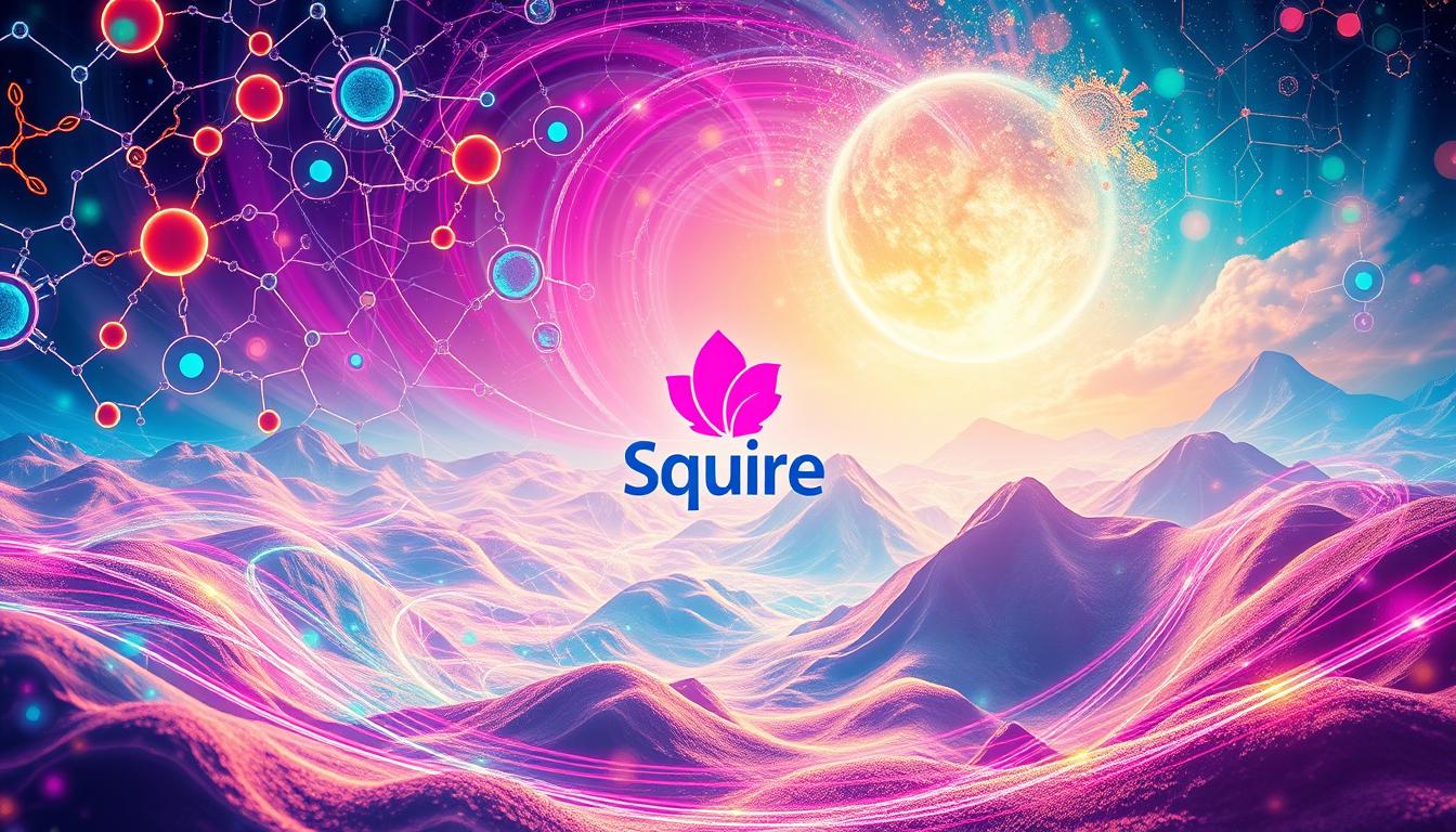 A surreal landscape depicting the "metabolic confusion hormone balance". In the foreground, a vibrant, stylized representation of the Healthy Squire brand logo floats amidst a swirling vortex of neon-hued hormones and energy flows. The middle ground features an abstract, kaleidoscopic pattern of metabolic pathways and biochemical processes, with undulating waves of color and light. In the background, a hazy, dreamlike realm of interconnected biological systems and feedback loops, rendered in a vibrant, almost neon-like palette. The overall scene conveys a sense of dynamic, almost chaotic energy, reflecting the complex interplay of hormones, metabolism, and weight regulation.