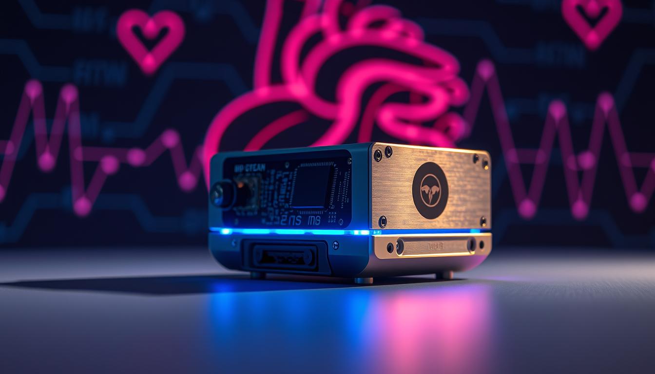 A technologically-advanced medical device, designed to shield the human body from harmful electromagnetic fields, rests against a backdrop of sleek, stylized heart imagery. Precision-engineered circuitry and protective shielding materials combine to create a visually striking, yet functional, solution for cardiac wellness. Vibrant hues of blue and silver accentuate the device's modern aesthetic, conveyed through a low-angle perspective that emphasizes its technological prowess. Dramatic lighting casts dramatic shadows, heightening the sense of purpose and importance. This image seamlessly blends form and function, reflecting the cutting-edge innovations that can safeguard cardiovascular health in the face of environmental challenges.