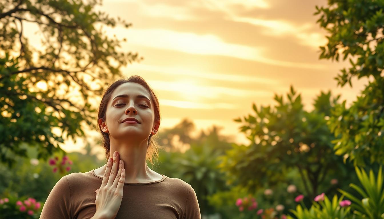 A vibrant and calming scene depicting visceral fat reversal strategies through stress management. In the foreground, a person practicing deep breathing exercises, their face serene and focused. The middle ground showcases a lush, verdant garden with swaying trees and blooming flowers, symbolizing the restorative power of nature. In the background, a warm, golden-hued sky with wispy clouds, evoking a sense of tranquility and inner peace. The lighting is soft and diffused, creating a soothing atmosphere. The entire scene is captured through a wide-angle lens, highlighting the interconnectedness of the elements and the holistic approach to reducing visceral fat through effective stress management. A vibrant and calming scene depicting visceral fat reversal strategies through stress management. In the foreground, a person practicing deep breathing exercises, their face serene and focused. The middle ground showcases a lush, verdant garden with swaying trees and blooming flowers, symbolizing the restorative power of nature. In the background, a warm, golden-hued sky with wispy clouds, evoking a sense of tranquility and inner peace. The lighting is soft and diffused, creating a soothing atmosphere. The entire scene is captured through a wide-angle lens, highlighting the interconnectedness of the elements and the holistic approach to reducing visceral fat through effective stress management.