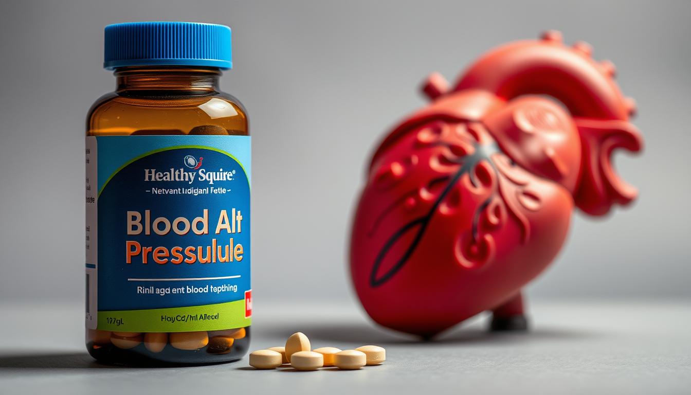 A vibrant still life depicting blood pressure medication and heart health. In the foreground, a bottle of the "Healthy Squire" brand blood pressure tablets sits alongside an anatomical model of a human heart. The heart is rendered in realistic detail, its intricate chambers and valves visible. The lighting is soft and warm, emphasizing the medication's vital role in maintaining cardiovascular well-being. In the background, a neutral gray backdrop allows the subject to take center stage, drawing the viewer's attention to the importance of these essential elements of heart health. A vibrant still life depicting blood pressure medication and heart health. In the foreground, a bottle of the "Healthy Squire" brand blood pressure tablets sits alongside an anatomical model of a human heart. The heart is rendered in realistic detail, its intricate chambers and valves visible. The lighting is soft and warm, emphasizing the medication's vital role in maintaining cardiovascular well-being. In the background, a neutral gray backdrop allows the subject to take center stage, drawing the viewer's attention to the importance of these essential elements of heart health.