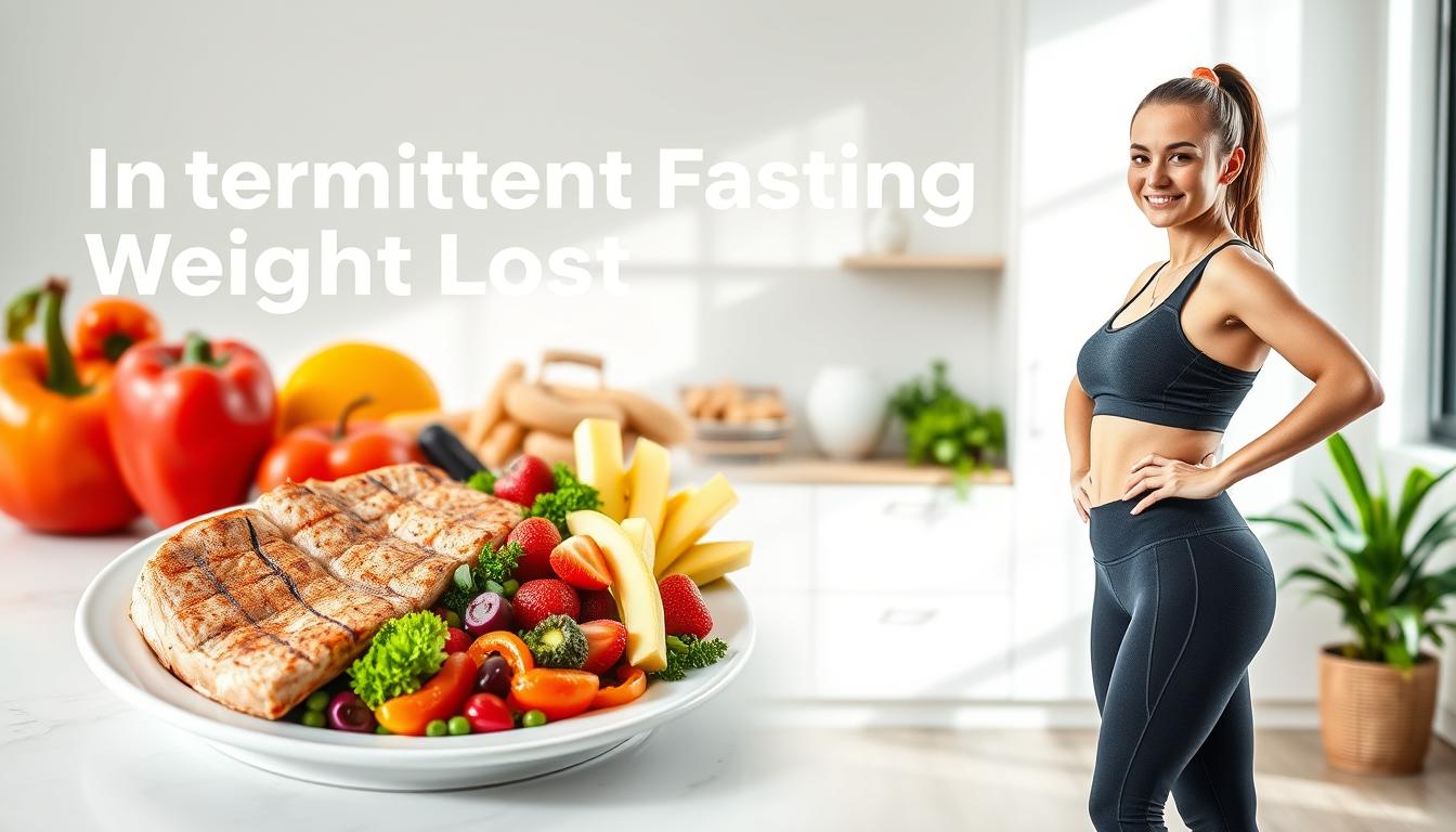 Vibrant and dynamic image showcasing effective strategies for maintaining Intermittent Fasting weight loss results. In the foreground, a person confidently standing, dressed in workout attire, hands on hips, conveying a sense of accomplishment and control. The middle ground depicts a plate of healthy, colorful foods - fresh fruits, vegetables, and lean protein - symbolizing a balanced, nutritious diet. In the background, a minimalist yet modern kitchen setting, with clean lines and natural lighting, creating an atmosphere of wellness and discipline. The overall scene radiates a positive, empowered vibe, inspiring the viewer to adopt sustainable lifestyle changes for long-term weight management. Vibrant and dynamic image showcasing effective strategies for maintaining Intermittent Fasting weight loss results. In the foreground, a person confidently standing, dressed in workout attire, hands on hips, conveying a sense of accomplishment and control. The middle ground depicts a plate of healthy, colorful foods - fresh fruits, vegetables, and lean protein - symbolizing a balanced, nutritious diet. In the background, a minimalist yet modern kitchen setting, with clean lines and natural lighting, creating an atmosphere of wellness and discipline. The overall scene radiates a positive, empowered vibe, inspiring the viewer to adopt sustainable lifestyle changes for long-term weight management.