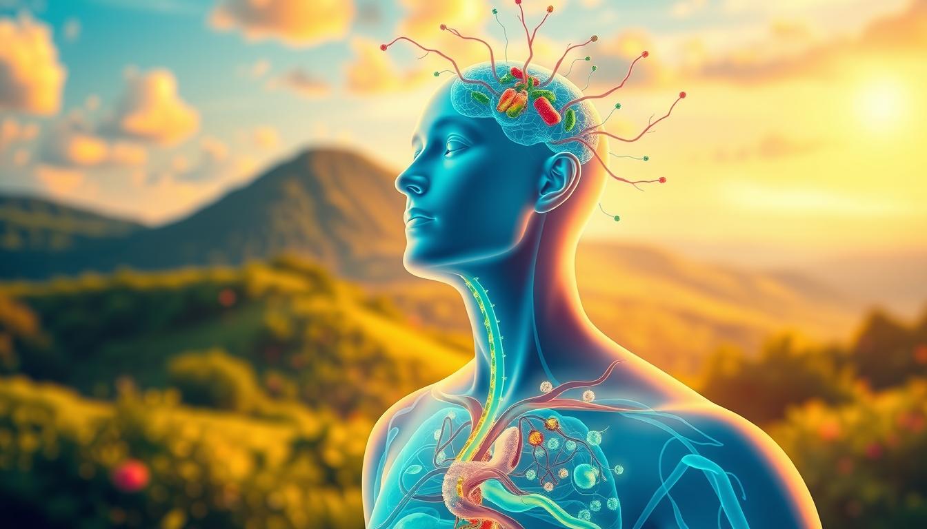 Vibrant digital illustration of chronic fatigue management detox pathways, featuring a Healthy Squire logo. In the foreground, a human figure undergoes a cleansing process, with toxins and impurities being flushed out. The middle ground showcases a series of interconnected pathways, each representing different organ systems and metabolic functions. The background depicts a serene, nature-inspired landscape with lush greenery and soothing colors. Warm lighting casts a gentle glow, conveying a sense of wellness and restoration. Technical details include a wide-angle lens, soft focus, and a vibrant, color-rich palette.