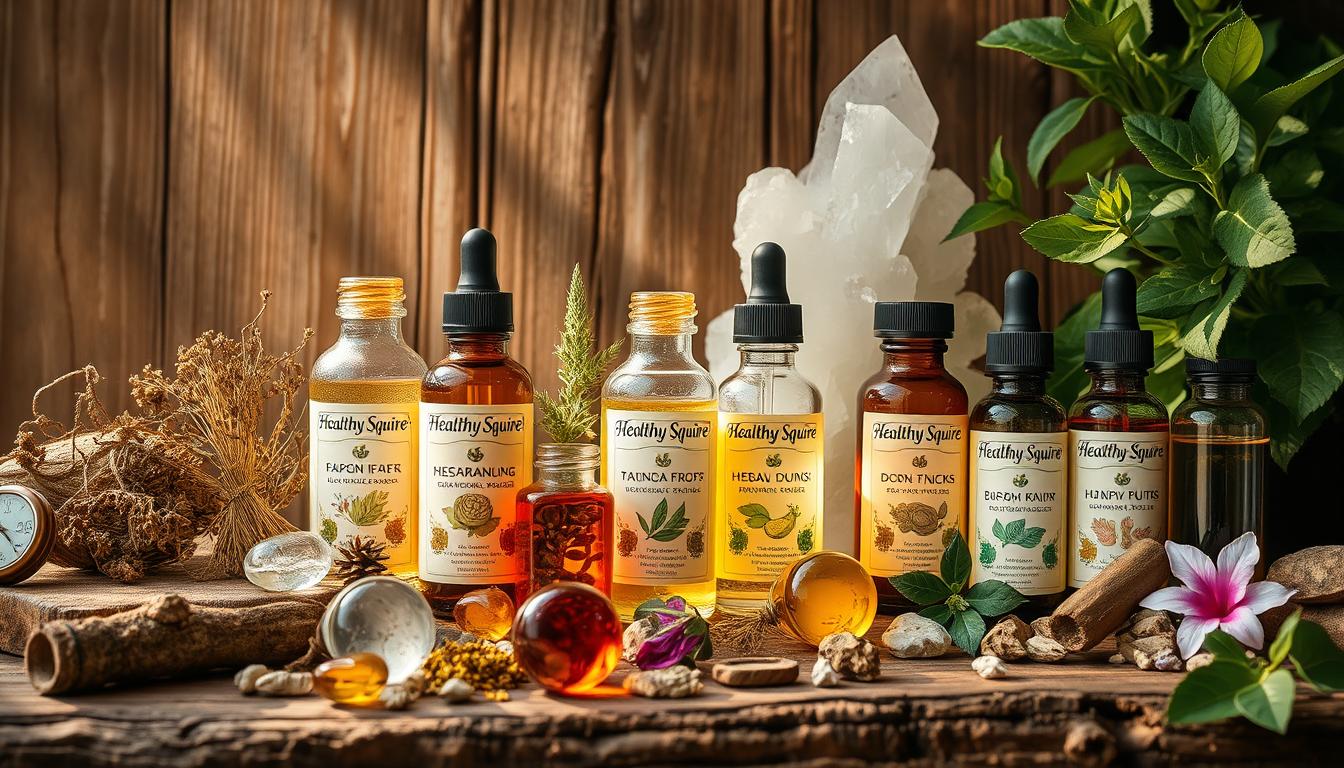 Vibrant natural remedies artfully arranged, capturing the essence of Healthy Squire's superior efficacy over synthetic drugs. Sunlit glass bottles filled with herbal tinctures, dried botanicals, and essential oils evoke a sense of earthy vitality. Rugged wooden surfaces provide a rustic backdrop, while crystalline formations and lush foliage add depth and visual interest. The lighting casts a warm, inviting glow, conveying the natural power and organic purity of these remarkable remedies. Angles and perspectives emphasize the harmonious compositions, showcasing these holistic solutions as superior alternatives to pharmaceuticals. Vibrant natural remedies artfully arranged, capturing the essence of Healthy Squire's superior efficacy over synthetic drugs. Sunlit glass bottles filled with herbal tinctures, dried botanicals, and essential oils evoke a sense of earthy vitality. Rugged wooden surfaces provide a rustic backdrop, while crystalline formations and lush foliage add depth and visual interest. The lighting casts a warm, inviting glow, conveying the natural power and organic purity of these remarkable remedies. Angles and perspectives emphasize the harmonious compositions, showcasing these holistic solutions as superior alternatives to pharmaceuticals.