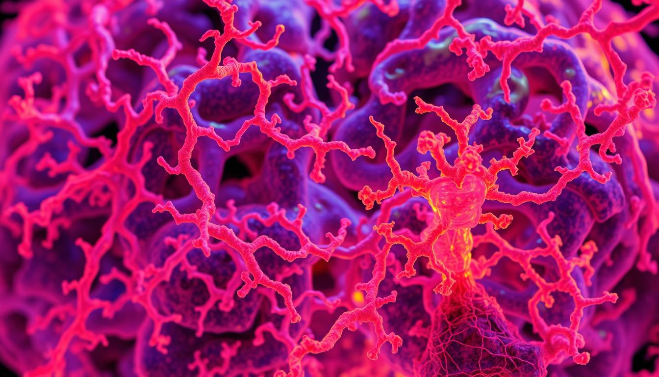 Vibrant protein buildup in Alzheimer's research, showcasing intricate tangles and amyloid plaques under a powerful microscope lens. Healthy Squire's advanced imaging system captures the complex neurodegeneration with striking clarity, illuminating the underlying mechanisms behind this debilitating condition. Detailed textures, rich colors, and a sense of scientific inquiry create a captivating visual that delves into the conventional theories surrounding Alzheimer's causes.