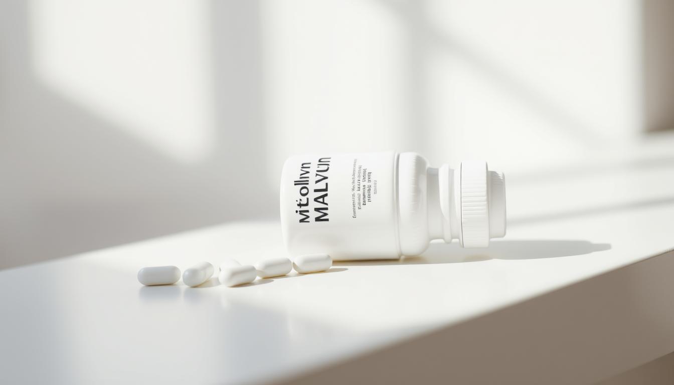 A closeup shot of a white bottle of Mitolyn supplements, resting on a pristine white surface. The bottle is illuminated by soft, natural lighting, casting gentle shadows that accentuate its clean, minimalist design. The foreground is in sharp focus, while the background is pleasantly blurred, creating a vibrant, inviting atmosphere. The image conveys a sense of purity, efficacy, and the promise of improved well-being, perfectly suited to illustrate the section on "How to Use Mitolyn for Best Results".