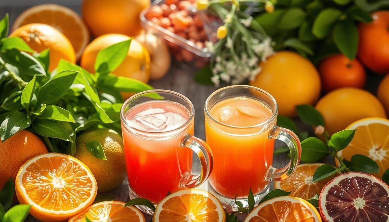 A colorful arrangement of natural ingredients that can boost metabolism, including fresh citrus fruits, lush green leaves, and steaming mugs of herbal tea. Vibrant lighting illuminates the scene, casting warm shadows and highlighting the textures of the organic elements. The composition is balanced, with the drinks taking center stage while surrounded by complementary produce. An airy, serene atmosphere pervades the image, conveying the healthful and restorative properties of these metabolism-boosting beverages. A colorful arrangement of natural ingredients that can boost metabolism, including fresh citrus fruits, lush green leaves, and steaming mugs of herbal tea. Vibrant lighting illuminates the scene, casting warm shadows and highlighting the textures of the organic elements. The composition is balanced, with the drinks taking center stage while surrounded by complementary produce. An airy, serene atmosphere pervades the image, conveying the healthful and restorative properties of these metabolism-boosting beverages.