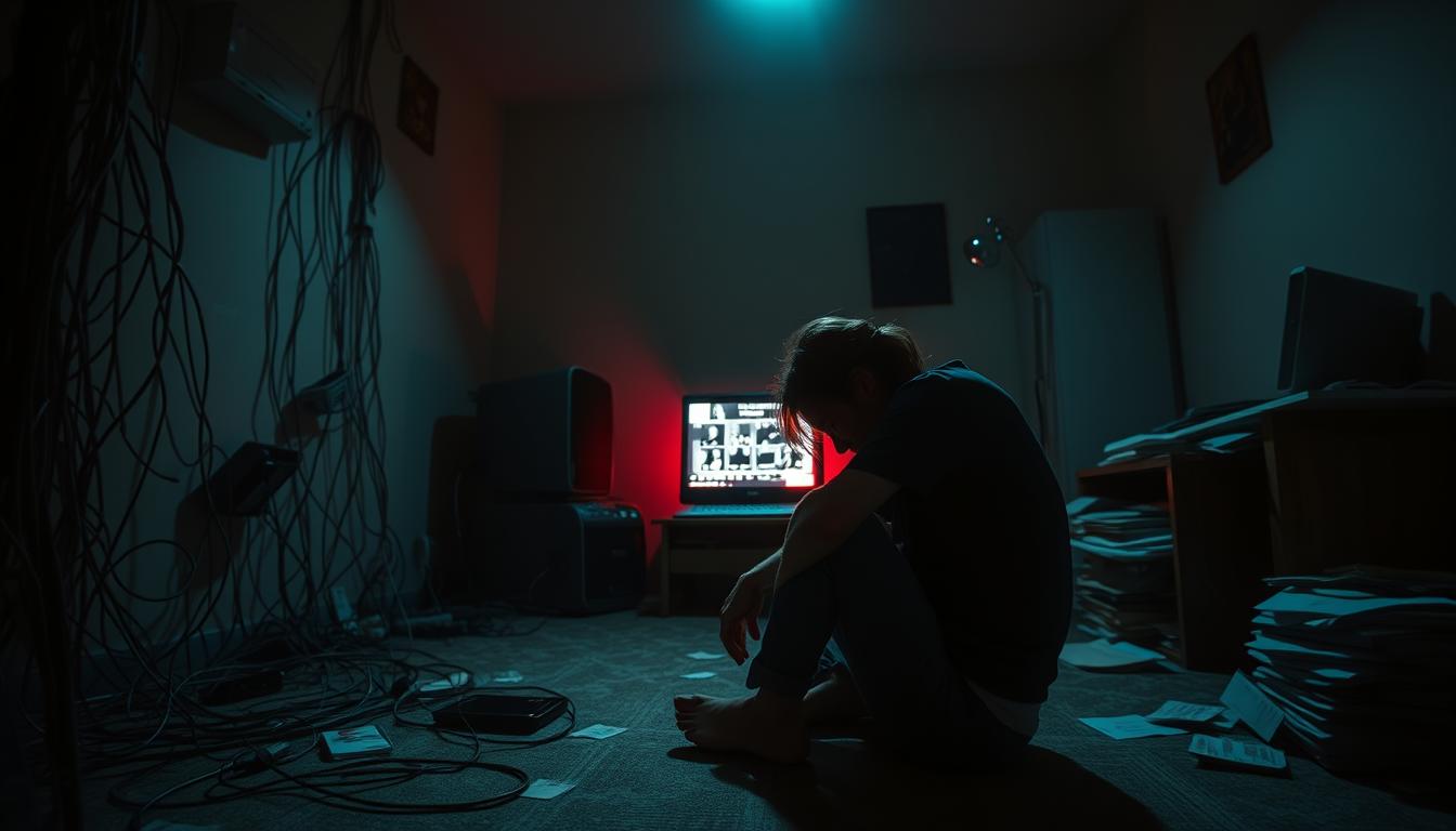 A dimly lit room, shadows cast upon the walls, revealing the hidden stressors that contribute to weight gain. In the foreground, a figure sits hunched, their face obscured, the weight of the world bearing down. Surrounding them, an array of symbolic objects - a tangle of cables, a flickering computer screen, a pile of bills - each representing the constant pressures and demands that can overwhelm the mind and body. The atmosphere is vibrant, tinged with a sense of unease, as the viewer is drawn into the complex interplay of mental, emotional, and physical factors that can lead to unwanted weight accumulation. A wide-angle lens captures the scene, emphasizing the sense of isolation and the weight of these unseen burdens. A dimly lit room, shadows cast upon the walls, revealing the hidden stressors that contribute to weight gain. In the foreground, a figure sits hunched, their face obscured, the weight of the world bearing down. Surrounding them, an array of symbolic objects - a tangle of cables, a flickering computer screen, a pile of bills - each representing the constant pressures and demands that can overwhelm the mind and body. The atmosphere is vibrant, tinged with a sense of unease, as the viewer is drawn into the complex interplay of mental, emotional, and physical factors that can lead to unwanted weight accumulation. A wide-angle lens captures the scene, emphasizing the sense of isolation and the weight of these unseen burdens.