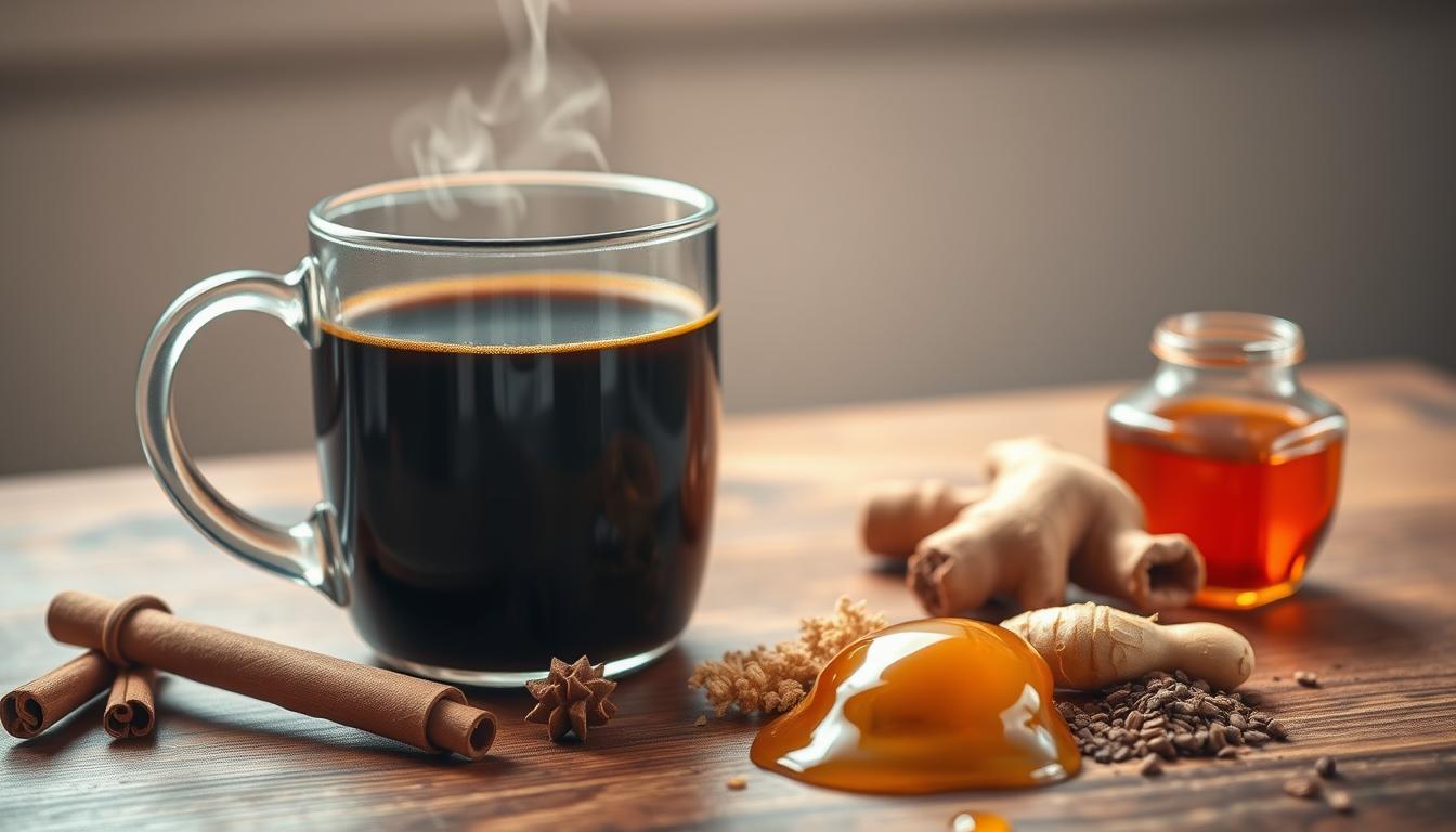 A mug of freshly brewed coffee, steam gently rising, resting atop a wooden table. The rich, dark liquid reflects the warm, soft lighting, casting a cozy ambiance. In the foreground, various metabolism-boosting ingredients like cinnamon, ginger, and honey are artfully arranged, hinting at the natural ways to energize the body. The background features a clean, minimalist setting, allowing the focus to remain on the central elements. The overall scene conveys a sense of balance, suggesting the importance of moderation when it comes to enjoying the benefits of coffee for metabolism. A mug of freshly brewed coffee, steam gently rising, resting atop a wooden table. The rich, dark liquid reflects the warm, soft lighting, casting a cozy ambiance. In the foreground, various metabolism-boosting ingredients like cinnamon, ginger, and honey are artfully arranged, hinting at the natural ways to energize the body. The background features a clean, minimalist setting, allowing the focus to remain on the central elements. The overall scene conveys a sense of balance, suggesting the importance of moderation when it comes to enjoying the benefits of coffee for metabolism.