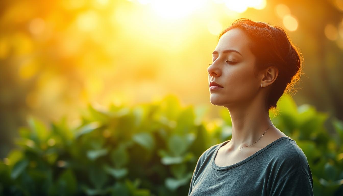 A serene and tranquil scene, set against a vibrant backdrop. In the foreground, a person practices mindful meditation, their eyes closed and expression calm. The middle ground features lush greenery, symbolic of the connection between mental wellbeing and immune health. In the background, a warm, golden light filters through, creating a sense of peace and inner strength. The overall mood is one of resilience, with the figure radiating an aura of focused determination. A delicate balance between the physical and the mental, this image captures the essence of stress management and immune fortitude. A serene and tranquil scene, set against a vibrant backdrop. In the foreground, a person practices mindful meditation, their eyes closed and expression calm. The middle ground features lush greenery, symbolic of the connection between mental wellbeing and immune health. In the background, a warm, golden light filters through, creating a sense of peace and inner strength. The overall mood is one of resilience, with the figure radiating an aura of focused determination. A delicate balance between the physical and the mental, this image captures the essence of stress management and immune fortitude.