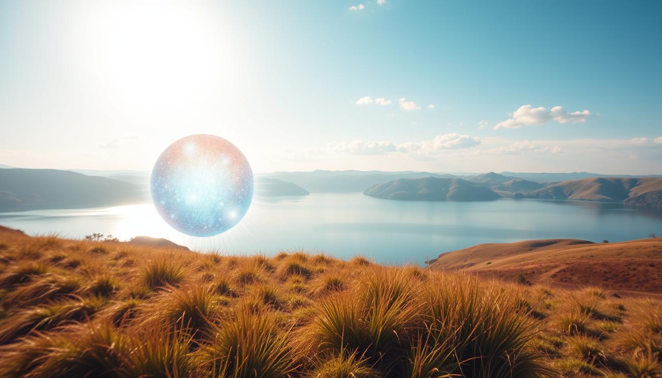 A serene and vibrant landscape of the human mind in perfect clarity. In the foreground, a glowing sphere of radiant energy representing heightened mental focus and cognitive function. In the middle ground, a tranquil lake reflecting the sky above, symbolizing the clarity and calmness of thought. In the background, rolling hills and a bright, sun-dappled sky, conveying a sense of openness, freedom, and unencumbered thinking. Soft, diffused lighting illuminates the scene, creating a warm, meditative atmosphere. Shot with a wide-angle lens to capture the expansive, holistic nature of mental wellbeing.