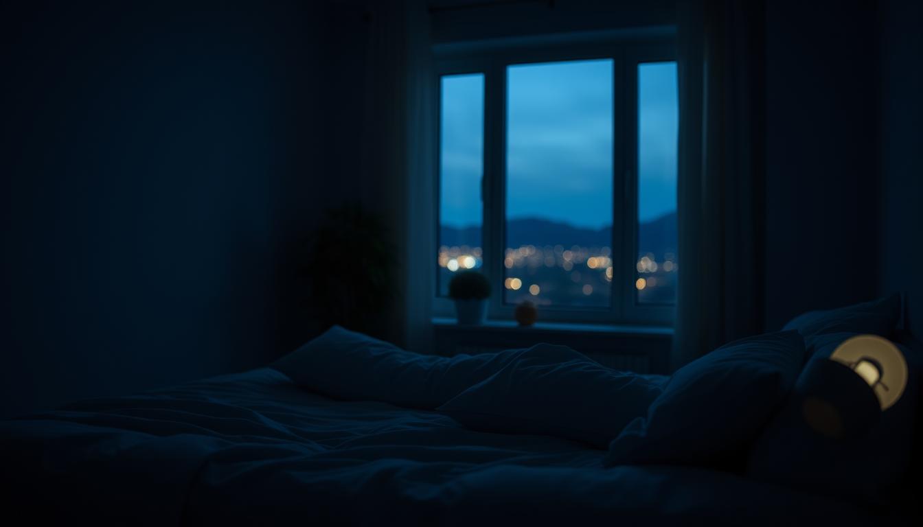 A serene, dimly lit bedroom with soft, diffused lighting emanating from a bedside lamp. In the foreground, a comfortable bed adorned with plush bedding and pillows, inviting the viewer to sink into its comforting embrace. In the middle ground, a calming, muted color palette of blues and greens, with hints of vibrant accents like a lush, verdant houseplant or a cozy throw blanket. The background features a tranquil, out-of-focus window, allowing glimpses of a peaceful, night-time landscape beyond, evoking a sense of rest and relaxation. The overall mood is one of tranquility, inviting the viewer to focus on the importance of sleep for optimal detoxification and well-being.