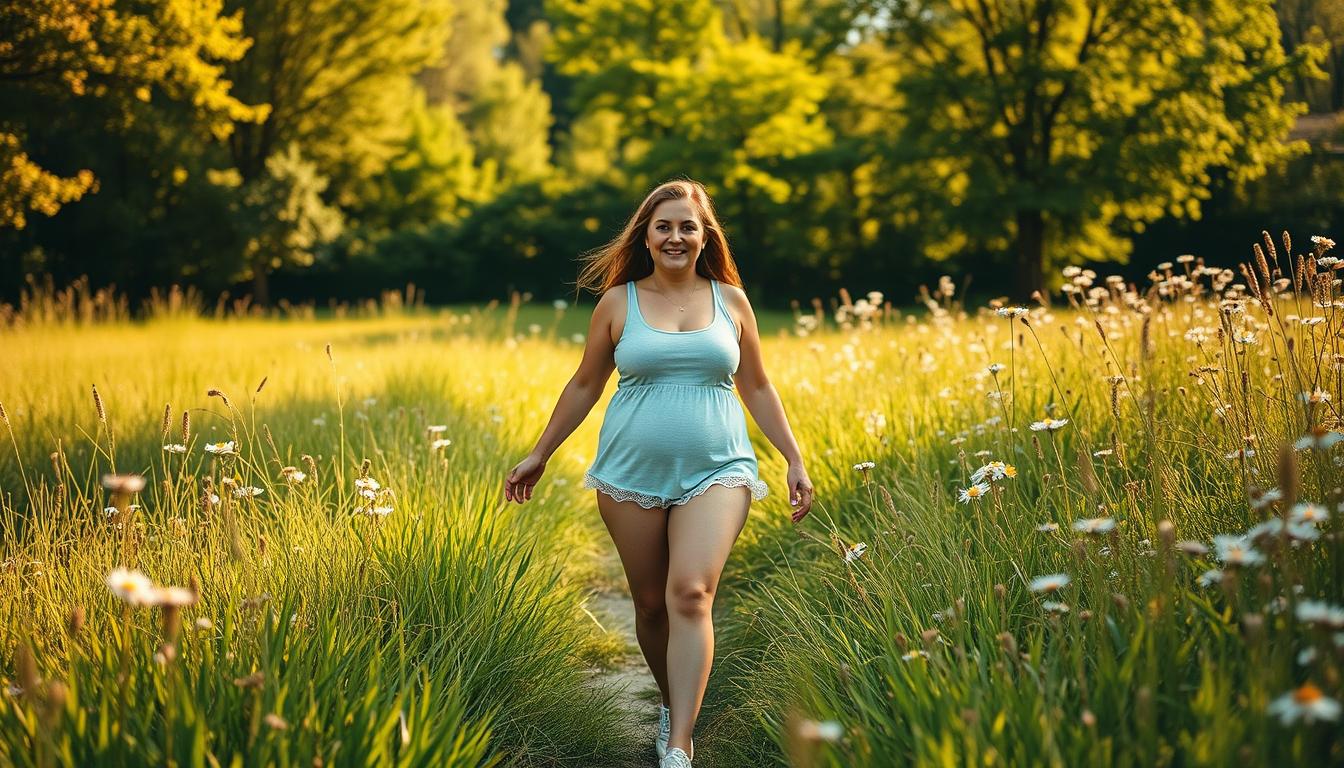 A serene, sun-dappled meadow stretches out, dotted with verdant foliage and blooming wildflowers. In the center, a woman walks with a confident stride, her face radiant with a vibrant, healthy glow. Her body, once burdened, now moves with ease, reflecting the natural weight loss journey she has undertaken. The warm, golden light bathes the scene, casting a sense of tranquility and inner peace. The camera captures this transformative moment from a low angle, emphasizing the woman's newfound strength and vitality. A sense of accomplishment and self-empowerment permeates the image, inspiring the viewer to embark on their own natural path to wellness. A serene, sun-dappled meadow stretches out, dotted with verdant foliage and blooming wildflowers. In the center, a woman walks with a confident stride, her face radiant with a vibrant, healthy glow. Her body, once burdened, now moves with ease, reflecting the natural weight loss journey she has undertaken. The warm, golden light bathes the scene, casting a sense of tranquility and inner peace. The camera captures this transformative moment from a low angle, emphasizing the woman's newfound strength and vitality. A sense of accomplishment and self-empowerment permeates the image, inspiring the viewer to embark on their own natural path to wellness.