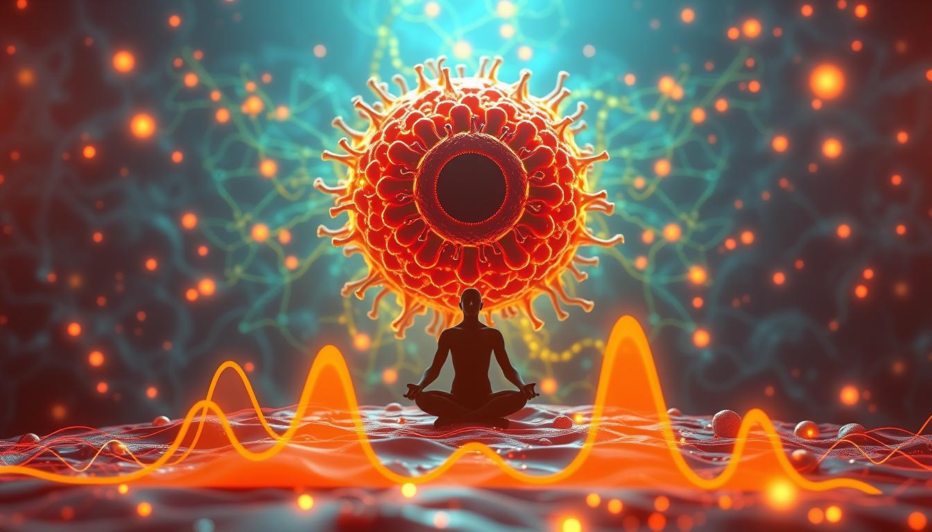 A vibrant 3D rendering of a mitochondrion, the powerhouse of the cell, surrounded by a glowing network of neural pathways. In the foreground, a series of dynamic graphs and visualizations illustrate the impact of intermittent fasting on mitochondrial health, with peaks and valleys representing fluctuations in energy production and cellular rejuvenation. The middle ground features a stylized human silhouette in a meditative pose, highlighting the mind-body connection in the fasting process. The background showcases a molecular landscape, with intricate molecular structures and pathways pulsing with energy, reflecting the complex biological mechanisms at play. Crisp lighting and a cinematic camera angle create a sense of depth and scientific elegance.