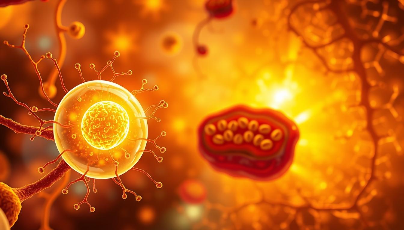 A vibrant and dynamic illustration of cellular health for sustainable weight loss. In the foreground, a glowing mitochondrion pulsates with energy, surrounded by a network of healthy cells. The middle ground features a cross-section of a fat cell, its membrane permeable and its contents in a state of active metabolism. In the background, a microscopic landscape of capillaries and cellular structures, bathed in a warm, golden light that radiates a sense of vitality and rejuvenation. The overall composition conveys the intricate interplay between cellular function and weight management, inspiring a holistic approach to wellness. A vibrant and dynamic illustration of cellular health for sustainable weight loss. In the foreground, a glowing mitochondrion pulsates with energy, surrounded by a network of healthy cells. The middle ground features a cross-section of a fat cell, its membrane permeable and its contents in a state of active metabolism. In the background, a microscopic landscape of capillaries and cellular structures, bathed in a warm, golden light that radiates a sense of vitality and rejuvenation. The overall composition conveys the intricate interplay between cellular function and weight management, inspiring a holistic approach to wellness.