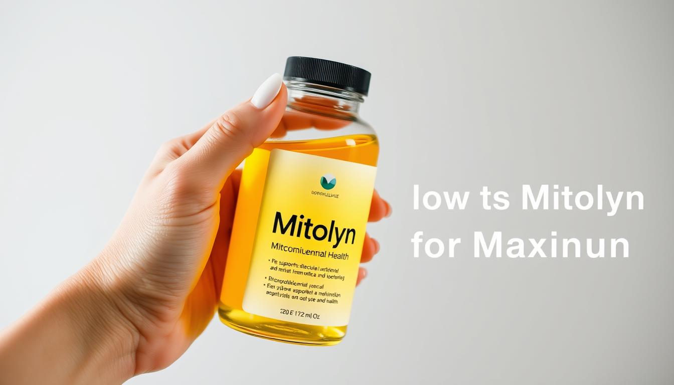 A vibrant, close-up photograph of a woman's hand holding a glass bottle filled with a bright yellow-orange liquid, representing Mitolyn, a mitochondrial health supplement. The bottle is positioned on a clean, minimalist background, with soft, directional lighting highlighting the bottle's label and the liquid's vivid color. The composition emphasizes the bottle's central role, conveying a sense of simplicity and focus on the product's purpose - to support mitochondrial function and overall health. The image exudes a clean, modern, and professional aesthetic, reflecting the article's subject matter and the section's title, "How to Use Mitolyn for Maximum Results". A vibrant, close-up photograph of a woman's hand holding a glass bottle filled with a bright yellow-orange liquid, representing Mitolyn, a mitochondrial health supplement. The bottle is positioned on a clean, minimalist background, with soft, directional lighting highlighting the bottle's label and the liquid's vivid color. The composition emphasizes the bottle's central role, conveying a sense of simplicity and focus on the product's purpose - to support mitochondrial function and overall health. The image exudes a clean, modern, and professional aesthetic, reflecting the article's subject matter and the section's title, "How to Use Mitolyn for Maximum Results".