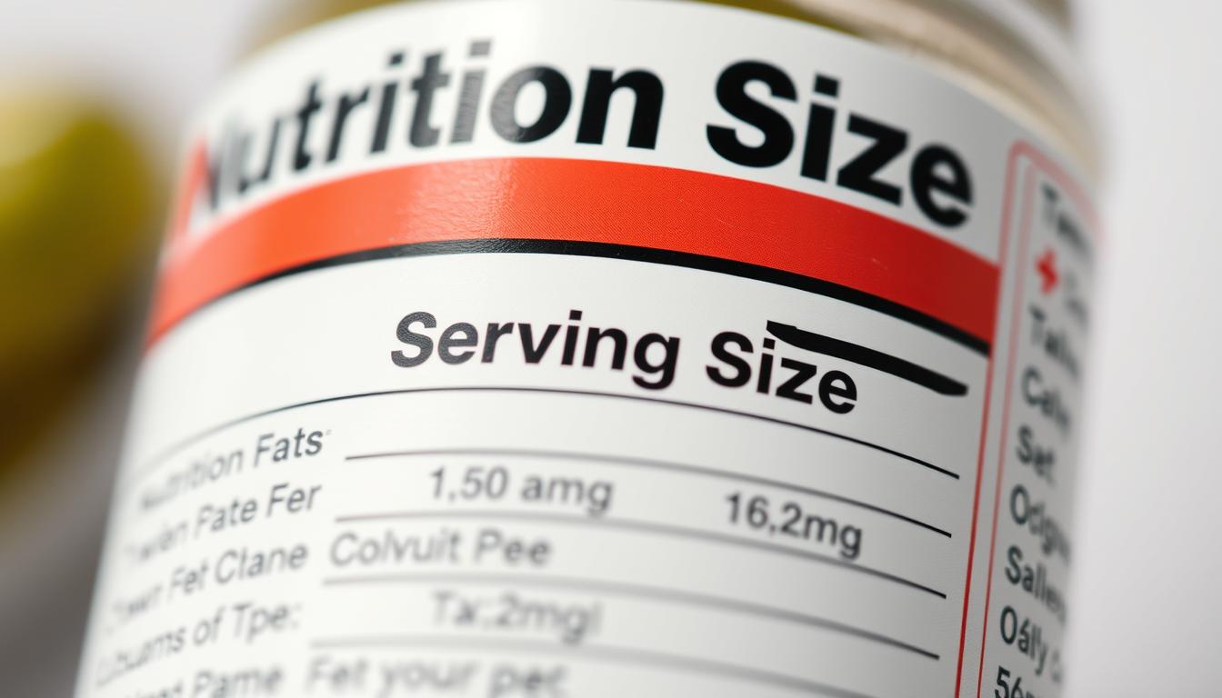 A vibrant close-up shot of a nutrition label, prominently displaying the "Serving Size" section. The label is crisp and well-lit, with a slight depth of field to draw the eye towards the key information. The background is blurred and out of focus, creating a clean, minimalist composition that emphasizes the serving size details. The label's text is legible and easy to read, conveying the essential facts about portion size and servings per container. The overall mood is informative and educational, inviting the viewer to closely examine this critical section of the nutrition label. A vibrant close-up shot of a nutrition label, prominently displaying the "Serving Size" section. The label is crisp and well-lit, with a slight depth of field to draw the eye towards the key information. The background is blurred and out of focus, creating a clean, minimalist composition that emphasizes the serving size details. The label's text is legible and easy to read, conveying the essential facts about portion size and servings per container. The overall mood is informative and educational, inviting the viewer to closely examine this critical section of the nutrition label.