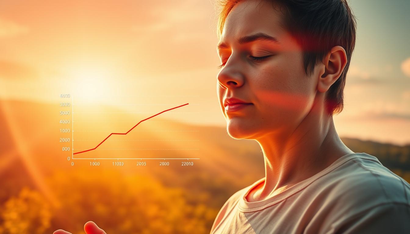 A vibrant, dynamic image showcasing the role of fasting in combating obesity. In the foreground, a person engrossed in deep meditation, their face exuding a peaceful, focused expression. Rays of warm, golden light bathe the scene, creating a serene, almost ethereal atmosphere. In the middle ground, a chart depicting the gradual decline of body weight over time, representing the transformative effects of intermittent fasting. The background features a lush, verdant landscape, symbolizing the holistic health benefits of this practice. The overall composition conveys a sense of balance, discipline, and the empowering potential of fasting to overcome the challenges of obesity.