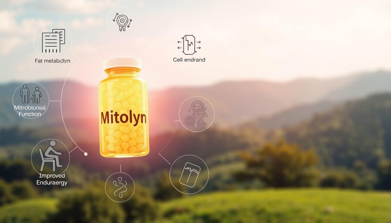 A vibrant, holistic image showcasing the multifaceted benefits of Mitolyn supplements. In the foreground, a glowing, translucent capsule of Mitolyn hovers, emitting a warm, energetic aura. Surrounding it, a collage of iconographic elements representing key benefits: increased fat metabolism, enhanced mitochondrial function, improved endurance, and boosted cellular energy. In the middle ground, a dynamic array of healthy, thriving cells and organelles, symbolizing the deep cellular-level impacts of Mitolyn. The background features a serene, naturalistic landscape, with lush greenery and a clear, bright sky, conveying the overall sense of wellness, vitality, and balance that Mitolyn can bring. Crisp, high-definition rendering with a subtly glowing, optimistic atmosphere. A vibrant, holistic image showcasing the multifaceted benefits of Mitolyn supplements. In the foreground, a glowing, translucent capsule of Mitolyn hovers, emitting a warm, energetic aura. Surrounding it, a collage of iconographic elements representing key benefits: increased fat metabolism, enhanced mitochondrial function, improved endurance, and boosted cellular energy. In the middle ground, a dynamic array of healthy, thriving cells and organelles, symbolizing the deep cellular-level impacts of Mitolyn. The background features a serene, naturalistic landscape, with lush greenery and a clear, bright sky, conveying the overall sense of wellness, vitality, and balance that Mitolyn can bring. Crisp, high-definition rendering with a subtly glowing, optimistic atmosphere.