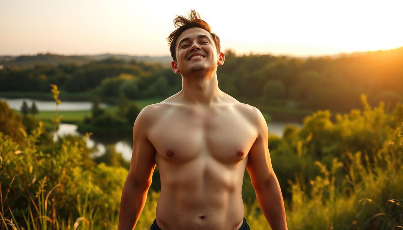 A vibrant image showcasing a transformative health journey. In the foreground, a person radiates with renewed energy, their body leaner and more toned. Subtle lighting accentuates the contours of their muscles, conveying a sense of vitality and strength. In the middle ground, a backdrop of nature - lush greenery, a serene lake, and a warm, golden sky - symbolizes the rejuvenation and balance achieved through the weight loss process. The overall atmosphere is one of triumph, with a harmonious blend of natural elements and the subject's newfound vigor. The composition captures the essence of transitioning from sluggish to energized, a visual representation of the transformative power of a dedicated health journey. A vibrant image showcasing a transformative health journey. In the foreground, a person radiates with renewed energy, their body leaner and more toned. Subtle lighting accentuates the contours of their muscles, conveying a sense of vitality and strength. In the middle ground, a backdrop of nature - lush greenery, a serene lake, and a warm, golden sky - symbolizes the rejuvenation and balance achieved through the weight loss process. The overall atmosphere is one of triumph, with a harmonious blend of natural elements and the subject's newfound vigor. The composition captures the essence of transitioning from sluggish to energized, a visual representation of the transformative power of a dedicated health journey.