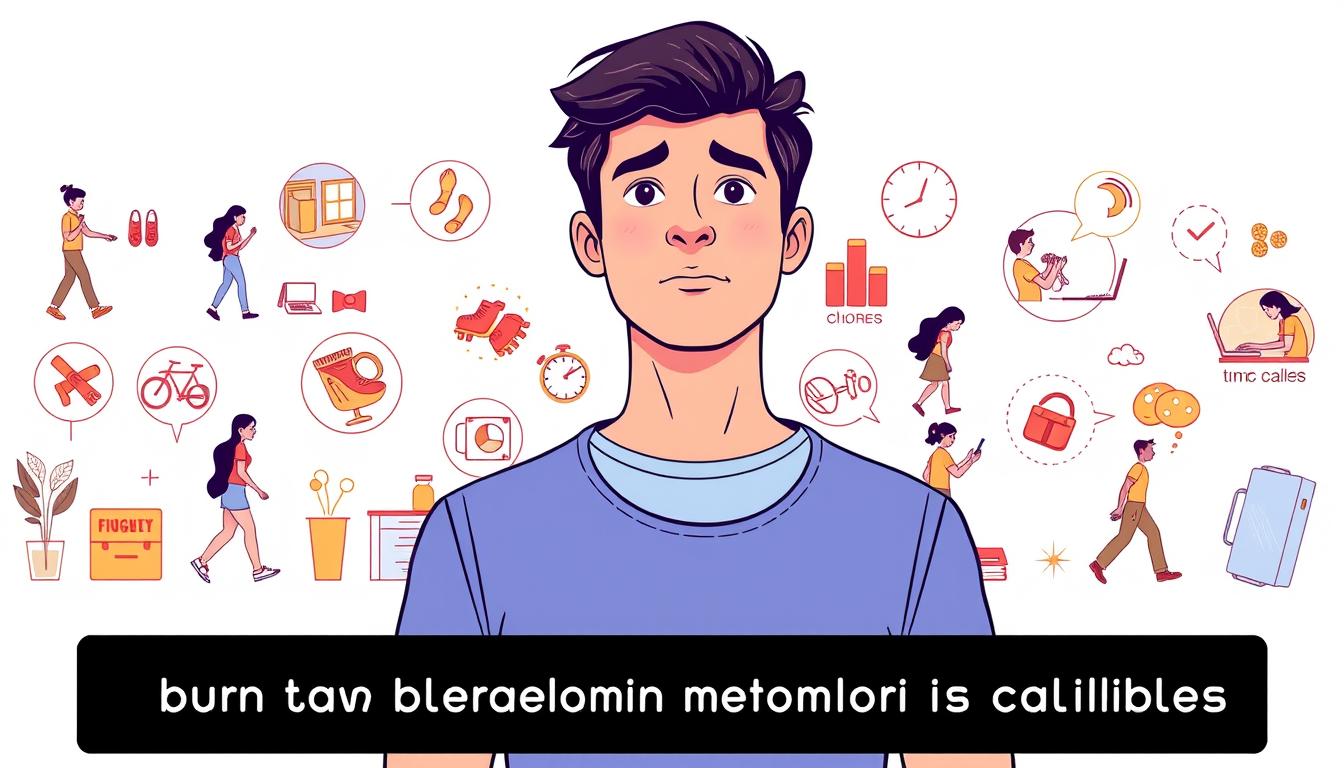 A vibrant, modern illustration depicting various non-exercise activities that boost metabolism and burn calories. In the foreground, a person standing with a thoughtful expression, surrounded by visuals representing daily tasks like walking, doing chores, fidgeting, and engaging in casual hobbies. The middle ground features detailed icons and infographic-style graphics showcasing the calorie-burning benefits of these seemingly mundane activities. The background has a clean, minimalist design with a soft, pastel color palette to create a sense of focus and clarity. The overall composition conveys the message that even small, non-exercise movements can contribute to an active, fat-burning lifestyle.