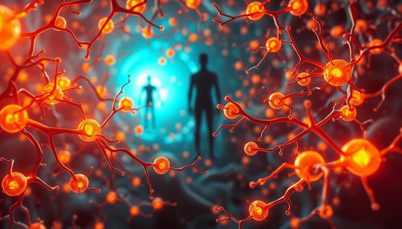 A vibrant scene of mitochondria, the power generators within cells, supporting weight loss. In the foreground, a glowing network of interconnected mitochondria pulsing with energy, their intricate structures and cristae visible. In the middle ground, a human figure represented by flowing, organic shapes, as if the mitochondria are fueling and sustaining their natural weight loss journey. The background showcases a serene, luminous environment, hinting at the harmonious balance between cellular metabolism and holistic wellbeing. Captured with a cinematic, wide-angle lens to convey the grand scale of this cellular support system. Lit by a soft, diffused light that imbues the scene with a sense of vitality and radiance. A vibrant scene of mitochondria, the power generators within cells, supporting weight loss. In the foreground, a glowing network of interconnected mitochondria pulsing with energy, their intricate structures and cristae visible. In the middle ground, a human figure represented by flowing, organic shapes, as if the mitochondria are fueling and sustaining their natural weight loss journey. The background showcases a serene, luminous environment, hinting at the harmonious balance between cellular metabolism and holistic wellbeing. Captured with a cinematic, wide-angle lens to convey the grand scale of this cellular support system. Lit by a soft, diffused light that imbues the scene with a sense of vitality and radiance.