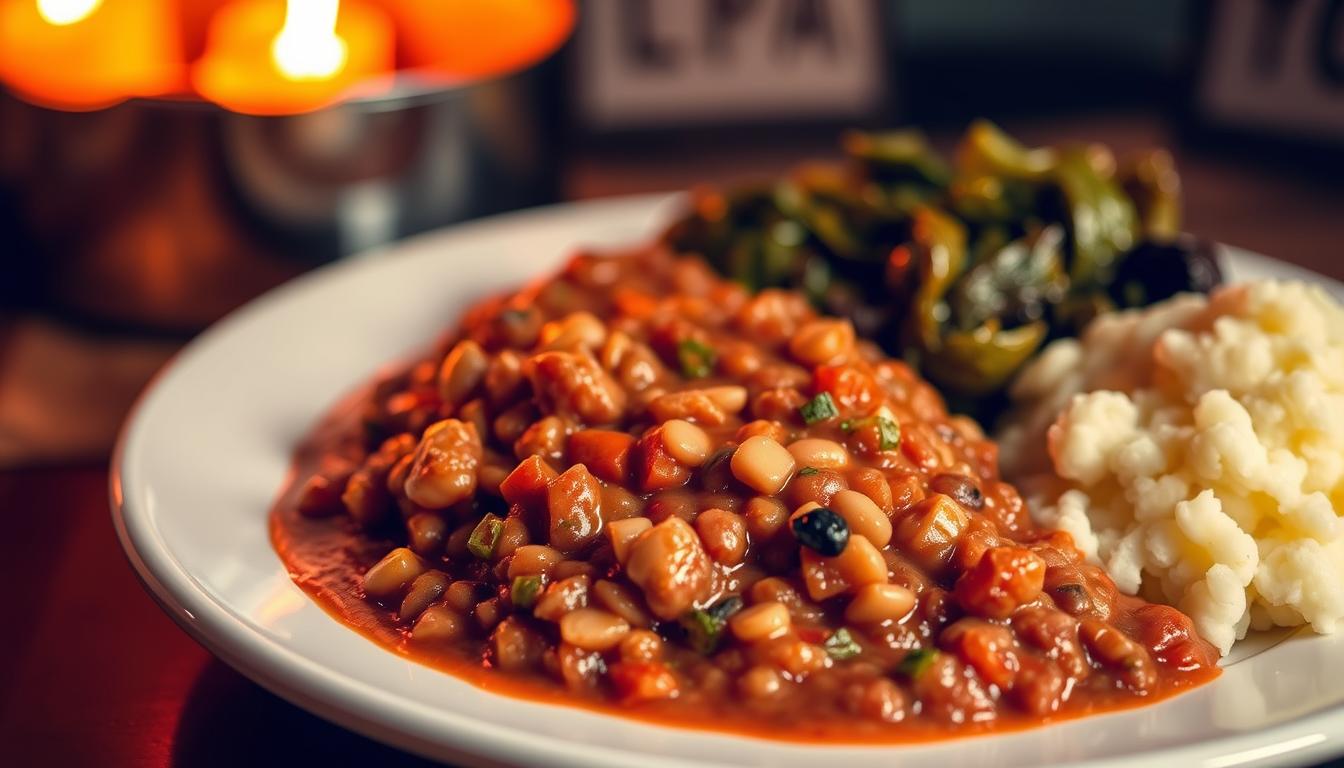A visually appealing plate of nutritious comfort food takes center stage, with a generous serving of protein-rich lentil stew or chili, accompanied by fluffy mashed potatoes and a side of sautéed greens. The lighting is warm and vibrant, creating a cozy, inviting atmosphere. The composition is artfully arranged, with the textures and colors of the various elements complementing each other. The overall scene conveys a sense of satisfaction and nourishment, perfectly capturing the essence of "protein-packed comfort food upgrades".