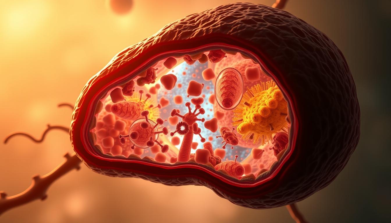 Detailed illustration of mitochondrial structure and function within an aging cell. A vibrant cross-section reveals the inner workings of these energy-producing organelles, with intricate cristae and dense matrix visible. Mitochondria appear in varying states of health, some robust and active, others deteriorating with the passage of time. The background depicts the cellular environment, hazy and muted, as if viewed through the lens of experience. Warm lighting casts a gentle glow, highlighting the vital role of these microscopic powerhouses in the aging process. Technical precision blends with an evocative atmosphere, inviting the viewer to contemplate the dynamic interplay between mitochondria and the march of years.