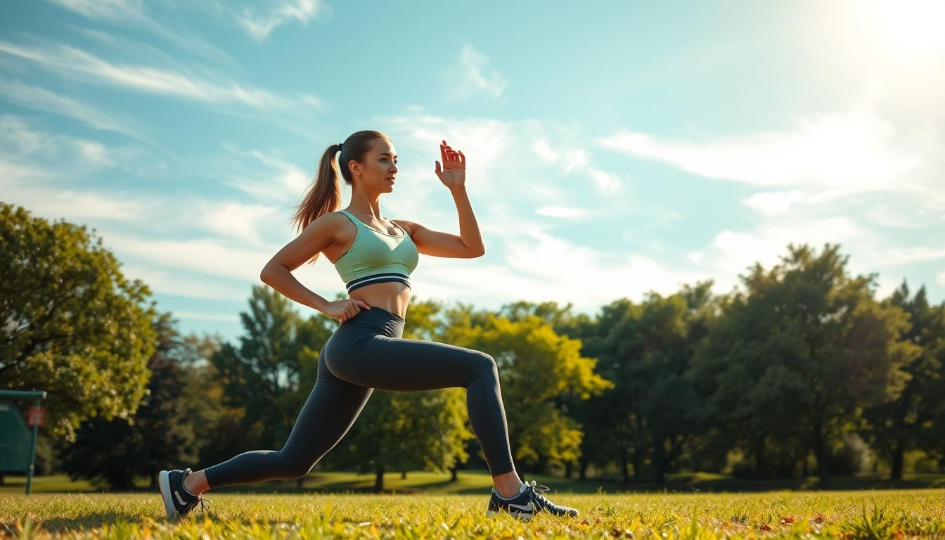vibrant morning exercise for weight loss - a fit young woman doing lunges in a sun-dappled park, her muscles toned and glowing, the sky a brilliant blue with wispy clouds, lush green trees in the background, a peaceful, energetic scene that inspires and motivates vibrant morning exercise for weight loss - a fit young woman doing lunges in a sun-dappled park, her muscles toned and glowing, the sky a brilliant blue with wispy clouds, lush green trees in the background, a peaceful, energetic scene that inspires and motivates