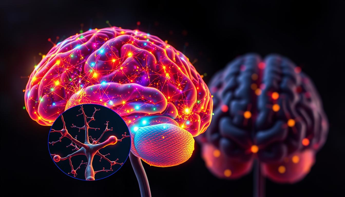A cerebral cortex cross-section illuminated by vibrant synaptic activity, depicting the neuroscience behind sustainable habit formation. In the foreground, a dynamic neural network pulsates with vivid colors, visualizing the process of neuroplasticity and neural pathway strengthening. The middle ground showcases a magnified view of individual neurons, their dendritic trees reaching out to form intricate connections. In the background, a stylized representation of the brain's frontal lobe, the region responsible for executive function and self-regulation, sets the scene for this exploration of the science of lasting behavioral change. A cerebral cortex cross-section illuminated by vibrant synaptic activity, depicting the neuroscience behind sustainable habit formation. In the foreground, a dynamic neural network pulsates with vivid colors, visualizing the process of neuroplasticity and neural pathway strengthening. The middle ground showcases a magnified view of individual neurons, their dendritic trees reaching out to form intricate connections. In the background, a stylized representation of the brain's frontal lobe, the region responsible for executive function and self-regulation, sets the scene for this exploration of the science of lasting behavioral change.