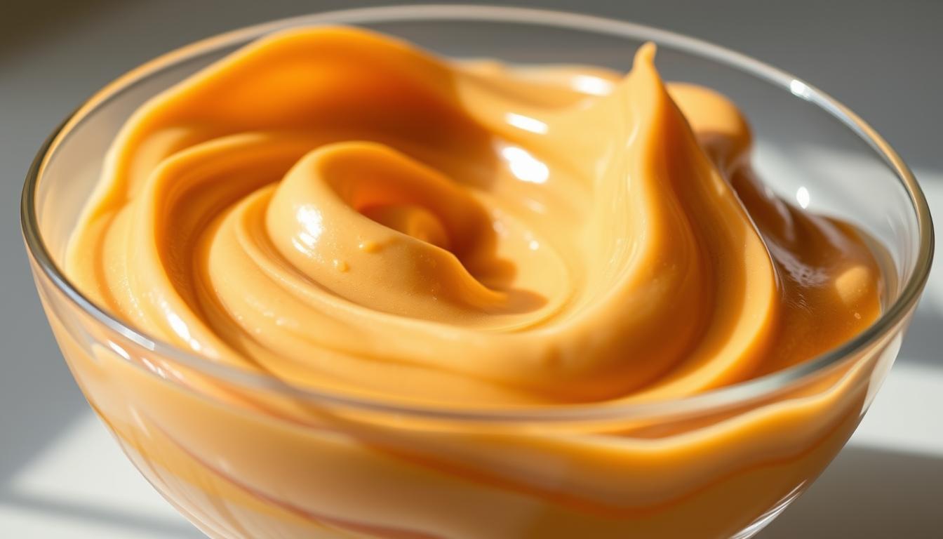 A delicate, silky pumpkin spice mousse swirls and cascades in a clear glass bowl, its vibrant hues of orange, brown, and cream creating a mesmerizing, visually appealing display. The mousse's smooth, airy texture is highlighted by the elegant, curved lines of the bowl, illuminated by a soft, natural light source that casts subtle shadows and highlights. The overall presentation exudes a warm, comforting, and indulgent atmosphere, perfectly capturing the essence of a decadent, low-carb dessert treat.