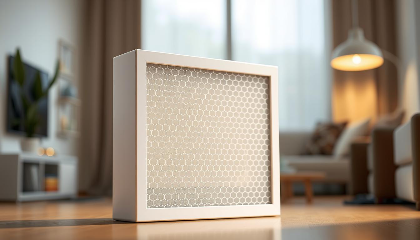 A high-quality HEPA (High-Efficiency Particulate Air) filter for effective dust removal, placed in a well-lit, modern home interior. The filter's pristine white casing is prominently featured, with its intricate honeycomb-like structure visible through the transparent front panel. The lighting is soft and diffused, creating a warm, inviting atmosphere that complements the sleek, minimalist design of the filter. The background is blurred, allowing the filter to be the focal point, emphasizing its importance in maintaining a clean, healthy living environment. The overall composition conveys a sense of vibrant, efficient air purification in a stylish, contemporary setting. A high-quality HEPA (High-Efficiency Particulate Air) filter for effective dust removal, placed in a well-lit, modern home interior. The filter's pristine white casing is prominently featured, with its intricate honeycomb-like structure visible through the transparent front panel. The lighting is soft and diffused, creating a warm, inviting atmosphere that complements the sleek, minimalist design of the filter. The background is blurred, allowing the filter to be the focal point, emphasizing its importance in maintaining a clean, healthy living environment. The overall composition conveys a sense of vibrant, efficient air purification in a stylish, contemporary setting.