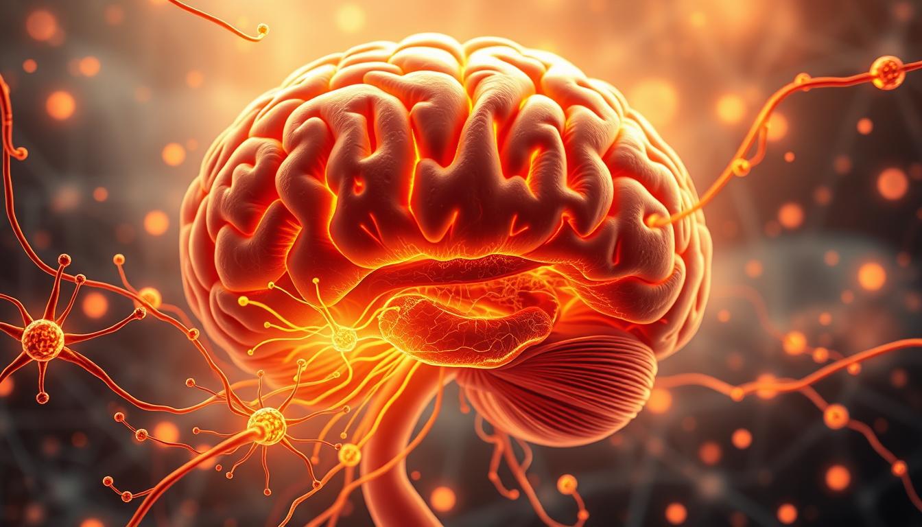 A high-resolution, hyper-realistic digital illustration showcasing the intricate workings of the human brain, bathed in a warm, vibrant glow. In the foreground, delicate neuronal pathways and synapses pulse with energy, surrounded by a swirling array of healthy fats and nutrients, depicted as glowing orbs and ribbons of light. The middle ground features a cross-section of the brain, revealing its intricate anatomy and the complex interplay of gray and white matter. In the background, a soft, ethereal landscape of neural networks and cerebral landscapes creates a sense of depth and interconnectedness. The overall scene conveys the profound relationship between brain function and the nourishing power of healthy fats.