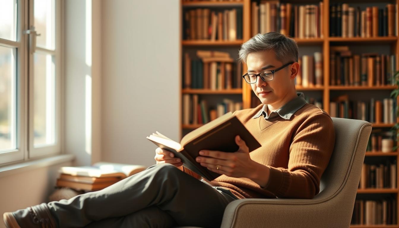 A serene and minimalist room with soft, natural lighting illuminating a person sitting in a comfortable armchair, deeply engaged in a book. The background features a bookshelf filled with well-worn volumes, conveying a sense of contemplation and introspection. The person's expression is calm and focused, embodying the idea of using long-term maintenance strategies to retrain one's brain. The overall atmosphere is vibrant, yet tranquil, encouraging the viewer to consider the power of mindful habits and self-reflection. A serene and minimalist room with soft, natural lighting illuminating a person sitting in a comfortable armchair, deeply engaged in a book. The background features a bookshelf filled with well-worn volumes, conveying a sense of contemplation and introspection. The person's expression is calm and focused, embodying the idea of using long-term maintenance strategies to retrain one's brain. The overall atmosphere is vibrant, yet tranquil, encouraging the viewer to consider the power of mindful habits and self-reflection.