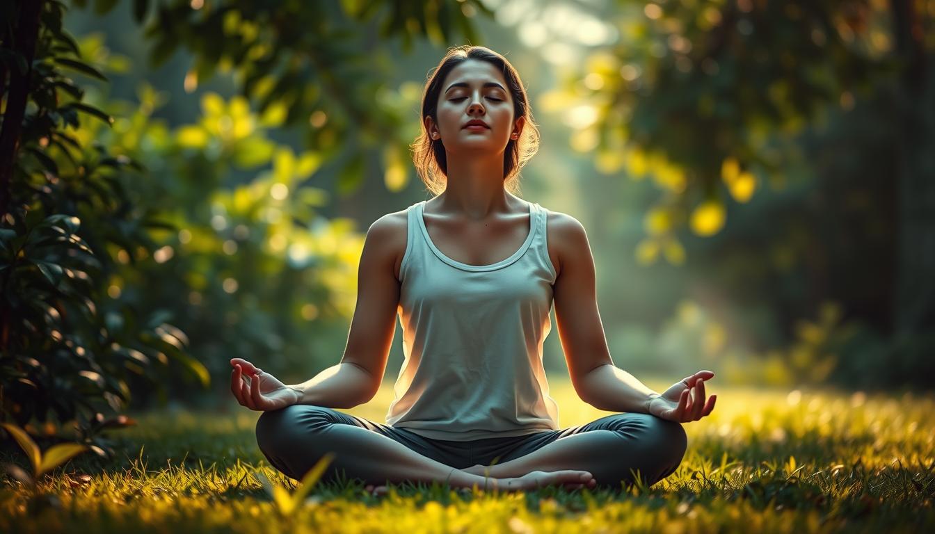 A serene figure sits cross-legged in a tranquil garden, eyes closed in deep meditation. Soft, diffused lighting filters through lush, verdant foliage, casting a warm, vibrant glow. The background is hazy, allowing the central subject to take center stage, symbolizing the power of mindfulness to overcome temptation. The pose exudes a sense of inner calm and control, the person's expression peaceful and focused. Subtle textures and details in the clothing and environment add depth and realism to the scene. The overall atmosphere is one of serenity, balance, and the triumph of the mind over impulse. A serene figure sits cross-legged in a tranquil garden, eyes closed in deep meditation. Soft, diffused lighting filters through lush, verdant foliage, casting a warm, vibrant glow. The background is hazy, allowing the central subject to take center stage, symbolizing the power of mindfulness to overcome temptation. The pose exudes a sense of inner calm and control, the person's expression peaceful and focused. Subtle textures and details in the clothing and environment add depth and realism to the scene. The overall atmosphere is one of serenity, balance, and the triumph of the mind over impulse.