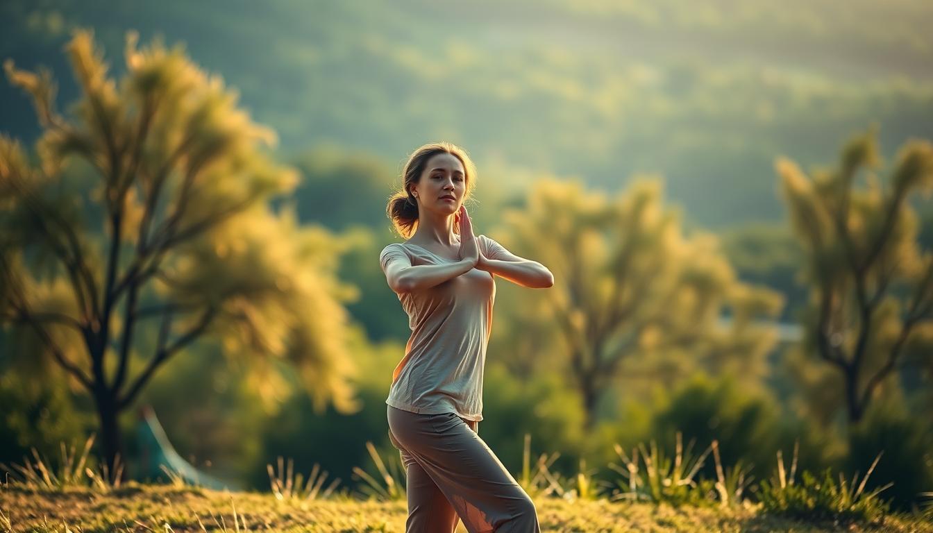 A tranquil outdoor scene captures a person in a state of mindful movement, their body in a fluid, grounded pose that evokes a sense of calm and control. Soft, warm lighting casts a vibrant glow, illuminating the person's serene expression as they navigate their craving with intentional breath and graceful motion. The background features a lush, verdant landscape with gently swaying trees, inviting the viewer to feel a sense of connection with the natural world. The overall composition creates a visually striking and emotionally resonant representation of the power of mindful movement to navigate moments of intense desire. A tranquil outdoor scene captures a person in a state of mindful movement, their body in a fluid, grounded pose that evokes a sense of calm and control. Soft, warm lighting casts a vibrant glow, illuminating the person's serene expression as they navigate their craving with intentional breath and graceful motion. The background features a lush, verdant landscape with gently swaying trees, inviting the viewer to feel a sense of connection with the natural world. The overall composition creates a visually striking and emotionally resonant representation of the power of mindful movement to navigate moments of intense desire.