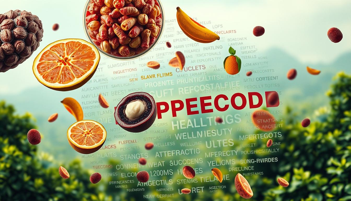 A vibrant, dynamic collage depicting the misconceptions and exaggerations surrounding the marketing of superfood products. In the foreground, oversized, glossy images of superfood ingredients float in mid-air, their bold colors and textures drawing the eye. In the middle ground, a swirling, kaleidoscopic pattern of fragmented health claims, nutritional statistics, and wellness buzzwords overlaps and distorts, hinting at the deceptive nature of superfood marketing. The background is a hazy, impressionistic landscape of lush, verdant foliage, undermining the notion that superfoods are inherently "natural" or "untouched." The overall composition conveys a sense of visual cacophony and information overload, mirroring the confusion and skepticism surrounding the superfood industry. A vibrant, dynamic collage depicting the misconceptions and exaggerations surrounding the marketing of superfood products. In the foreground, oversized, glossy images of superfood ingredients float in mid-air, their bold colors and textures drawing the eye. In the middle ground, a swirling, kaleidoscopic pattern of fragmented health claims, nutritional statistics, and wellness buzzwords overlaps and distorts, hinting at the deceptive nature of superfood marketing. The background is a hazy, impressionistic landscape of lush, verdant foliage, undermining the notion that superfoods are inherently "natural" or "untouched." The overall composition conveys a sense of visual cacophony and information overload, mirroring the confusion and skepticism surrounding the superfood industry.