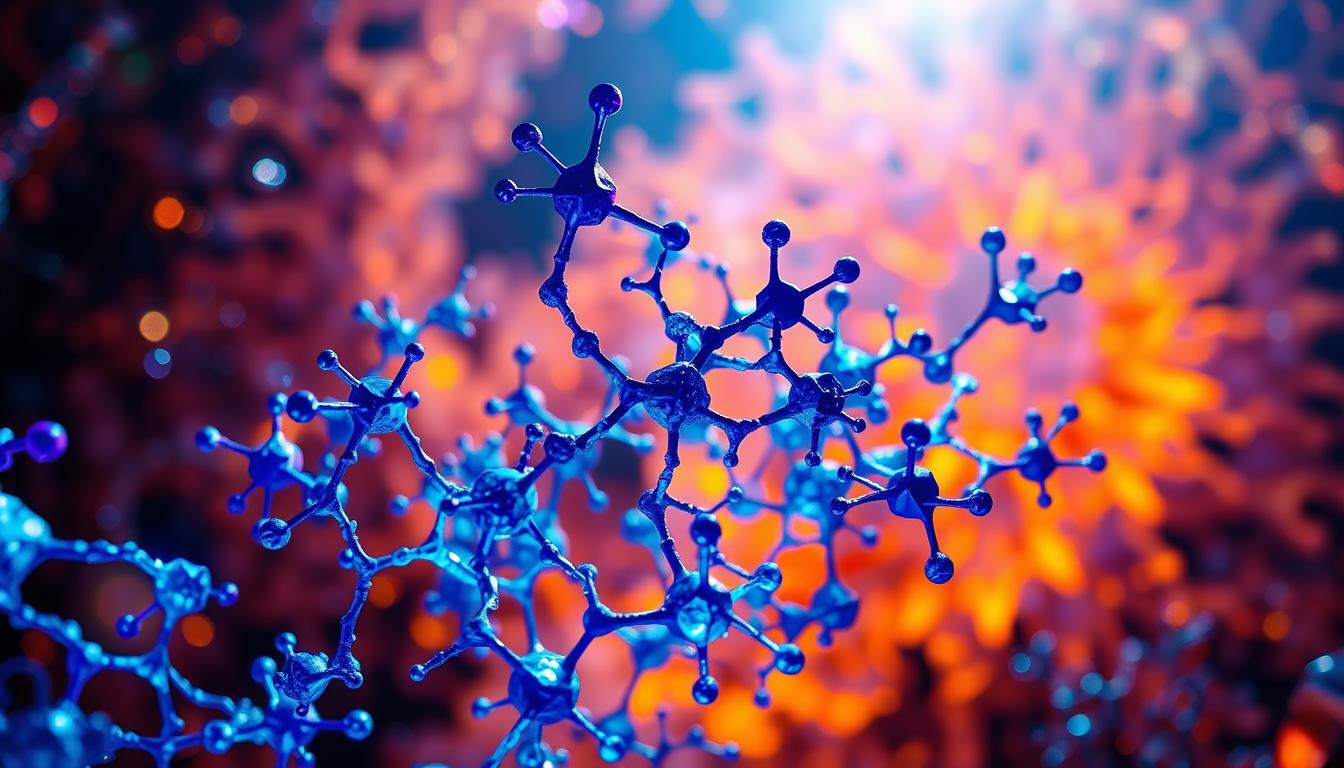 An intricate molecular dance of metabolic switching, captured in a vibrant, dynamic composition. In the foreground, glowing blue and purple shapes intertwine, representing the complex pathways of fat burning and energy production. In the middle ground, warm amber and ochre hues suggest the release of stored energy, while in the background, a swirling kaleidoscope of colors evokes the cascading effects of this metabolic transformation. Bright, directional lighting illuminates the scene, casting dramatic shadows and highlights to convey the powerful, almost kinetic nature of this cellular-scale process. Rendered with a photorealistic, hyper-detailed style that invites the viewer to explore the intricate mechanisms driving fat metabolism.