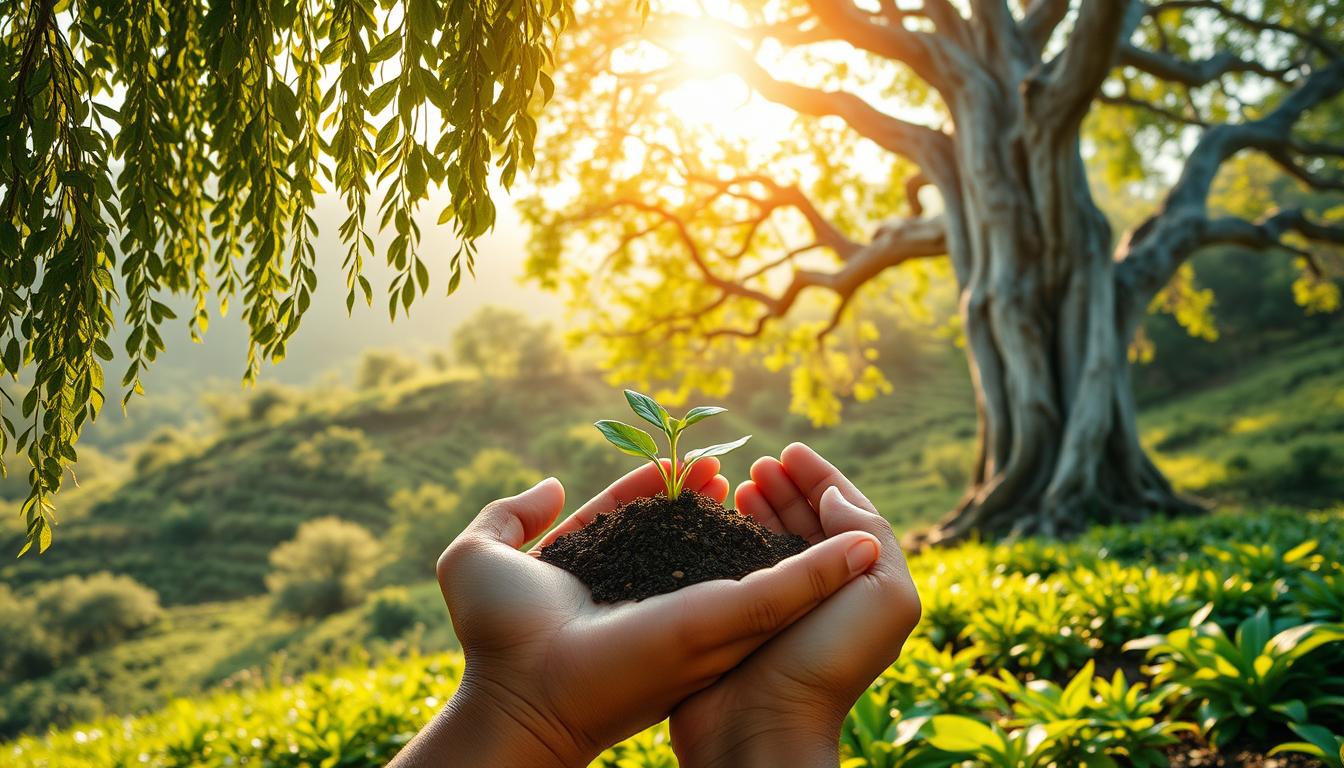 Vibrant, lush foliage cascades across a serene landscape, symbolizing the resilience and rejuvenation of sustainable change. In the foreground, a pair of hands gently cradles a delicate seedling, representing the nurturing power of forgiveness and the opportunity to start anew. The middle ground features a weathered, but sturdy tree, its branches reaching skyward, a testament to the strength that can emerge from past missteps. In the background, a warm, golden light filters through the canopy, illuminating the scene with a sense of hope and possibility. The overall composition conveys the transformative "forgiveness factor" - the ability to recover from setbacks and embrace a more sustainable path forward. Vibrant, lush foliage cascades across a serene landscape, symbolizing the resilience and rejuvenation of sustainable change. In the foreground, a pair of hands gently cradles a delicate seedling, representing the nurturing power of forgiveness and the opportunity to start anew. The middle ground features a weathered, but sturdy tree, its branches reaching skyward, a testament to the strength that can emerge from past missteps. In the background, a warm, golden light filters through the canopy, illuminating the scene with a sense of hope and possibility. The overall composition conveys the transformative "forgiveness factor" - the ability to recover from setbacks and embrace a more sustainable path forward.