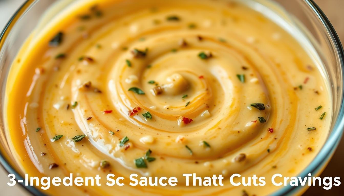 Vibrant swirling colors of a creamy low-carb sauce, with a mixture of savory herbs, garlic, and tangy spices. A glass bowl filled with the rich, velvety sauce, lit by soft, natural lighting that accentuates the depth and complexity of the flavors. The sauce appears effortlessly homemade, inviting the viewer to savor its guilt-free indulgence. Captured from a slightly elevated angle, the image conveys a sense of simplicity and elegance, perfectly suited to complement the "3-Ingredient Sauce That Cuts Cravings" section of the article. Vibrant swirling colors of a creamy low-carb sauce, with a mixture of savory herbs, garlic, and tangy spices. A glass bowl filled with the rich, velvety sauce, lit by soft, natural lighting that accentuates the depth and complexity of the flavors. The sauce appears effortlessly homemade, inviting the viewer to savor its guilt-free indulgence. Captured from a slightly elevated angle, the image conveys a sense of simplicity and elegance, perfectly suited to complement the "3-Ingredient Sauce That Cuts Cravings" section of the article.