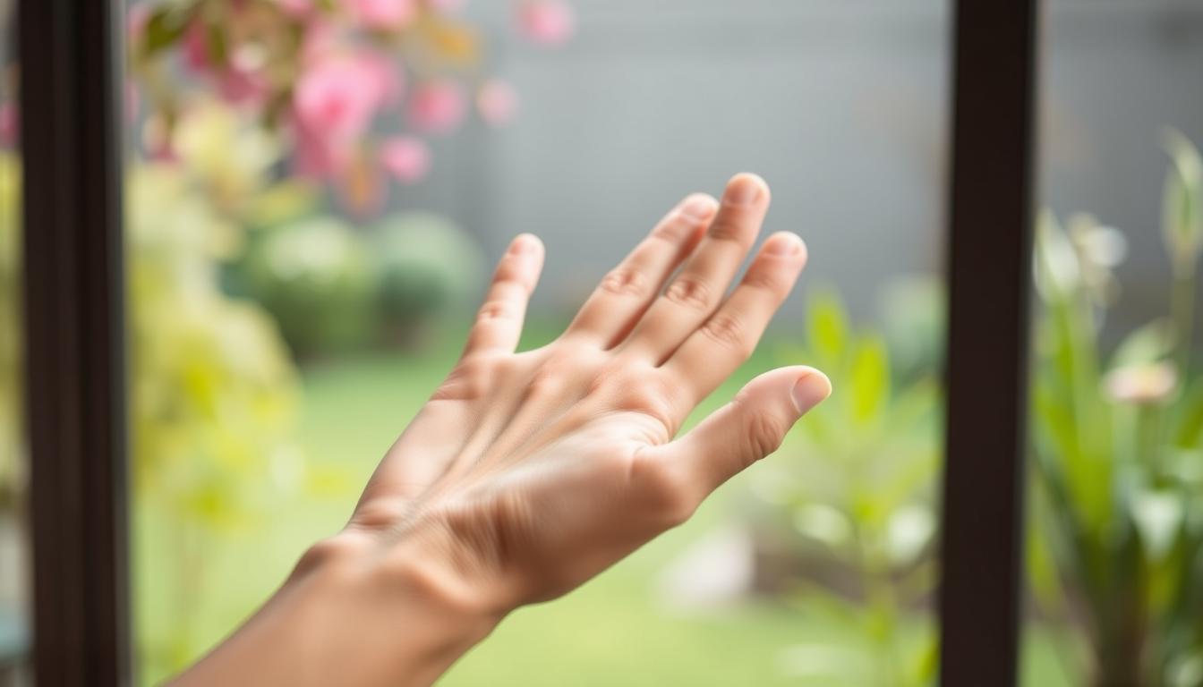 vibrant close-up photograph of a person's hand applying gentle pressure on specific acupressure points on the palm and fingers to relieve migraine headache pain, with a blurred background of a calm, natural setting like a garden or a serene indoor space, the image conveying a sense of relaxation and effectiveness of the acupressure technique vibrant close-up photograph of a person's hand applying gentle pressure on specific acupressure points on the palm and fingers to relieve migraine headache pain, with a blurred background of a calm, natural setting like a garden or a serene indoor space, the image conveying a sense of relaxation and effectiveness of the acupressure technique