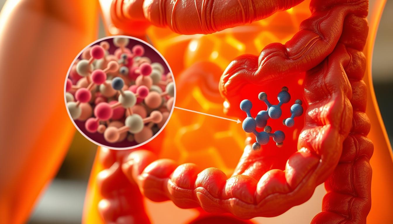 A close-up view of the human digestive system, showcasing the intricate functions of digestive enzymes in a vibrant, scientific illustration. The foreground displays a detailed cross-section of the small intestine, highlighting the secretion and action of pancreatic enzymes, such as amylase, lipase, and proteases, crucial for the breakdown of carbohydrates, fats, and proteins. The middle ground features a magnified view of enzyme molecules interacting with food particles, while the background depicts the broader context of the digestive tract, with the pancreas and liver visible. Warm, natural lighting illuminates the scene, creating a sense of depth and scientific clarity. The overall tone is informative, visually engaging, and tailored to support the "Enzyme Fundamentals in Human Physiology" section of the article.