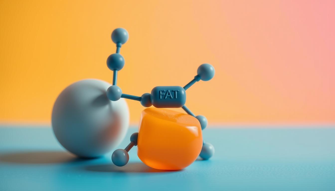 A close-up view of three macronutrient molecules - protein, fat, and carbohydrate - against a vibrant, minimalist background. The molecules are rendered in a stylized, semi-realistic fashion, with a focus on their distinctive chemical structures and colors. The image conveys a sense of balance and interplay between the macronutrients, reflecting their crucial role in a ketogenic diet. Soft, directional lighting illuminates the scene, creating a sense of depth and emphasizing the contours of the molecules. The overall composition is clean and visually striking, designed to effectively illustrate the section on understanding macronutrients and their impact on cravings.