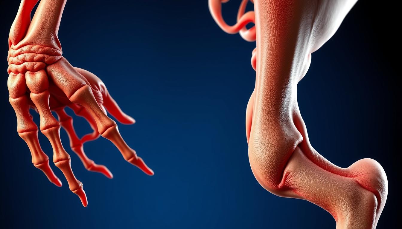 A detailed, anatomical illustration of Ehlers-Danlos syndrome, showcasing the condition's key characteristics. A vibrant, high-resolution rendering depicting the loose, hyperextensible joints, soft and fragile skin, and overall connective tissue abnormalities associated with this genetic disorder. Rendered in a scientific, yet visually striking style, the image should convey the complexities of this multifaceted condition, with a focus on elements relevant to myofascial release therapy. Precise lighting and camera angles highlight the intricate details, creating a sense of depth and dimension. The overall mood should be informative and educational, inspiring a deeper understanding of Ehlers-Danlos syndrome and its relationship to myofascial treatment approaches.